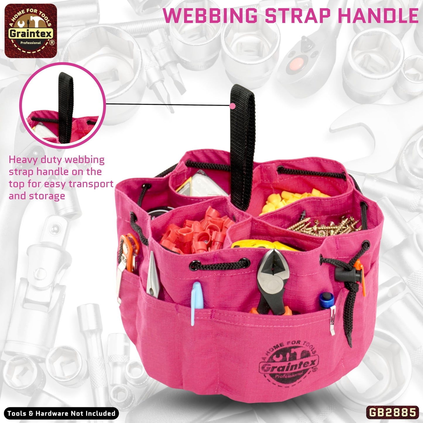 Graintex 18 Pockets Grab Bag Rip-stop Canvas Drawstring Closure, Small Part Organizer Pouch, Small Tools, Screws, Parts, Parachute Tool Bag for Efficient Storage - Pink