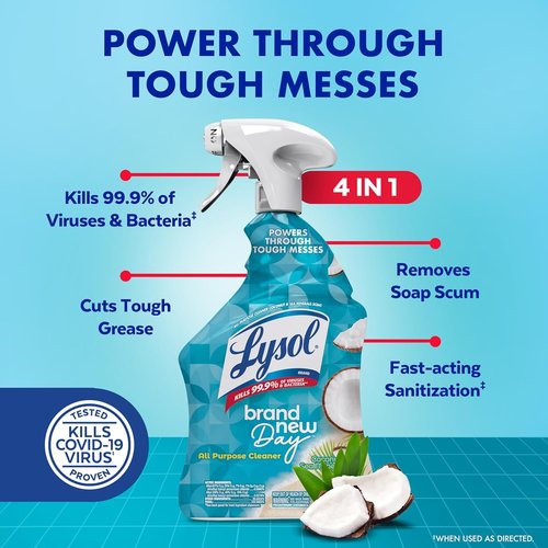 Lysol All-Purpose Cleaner Spray - Multi-Purpose Disinfectant for Kitchen & Bathroom | Coconut & Sea Minerals, 32 Fl Oz