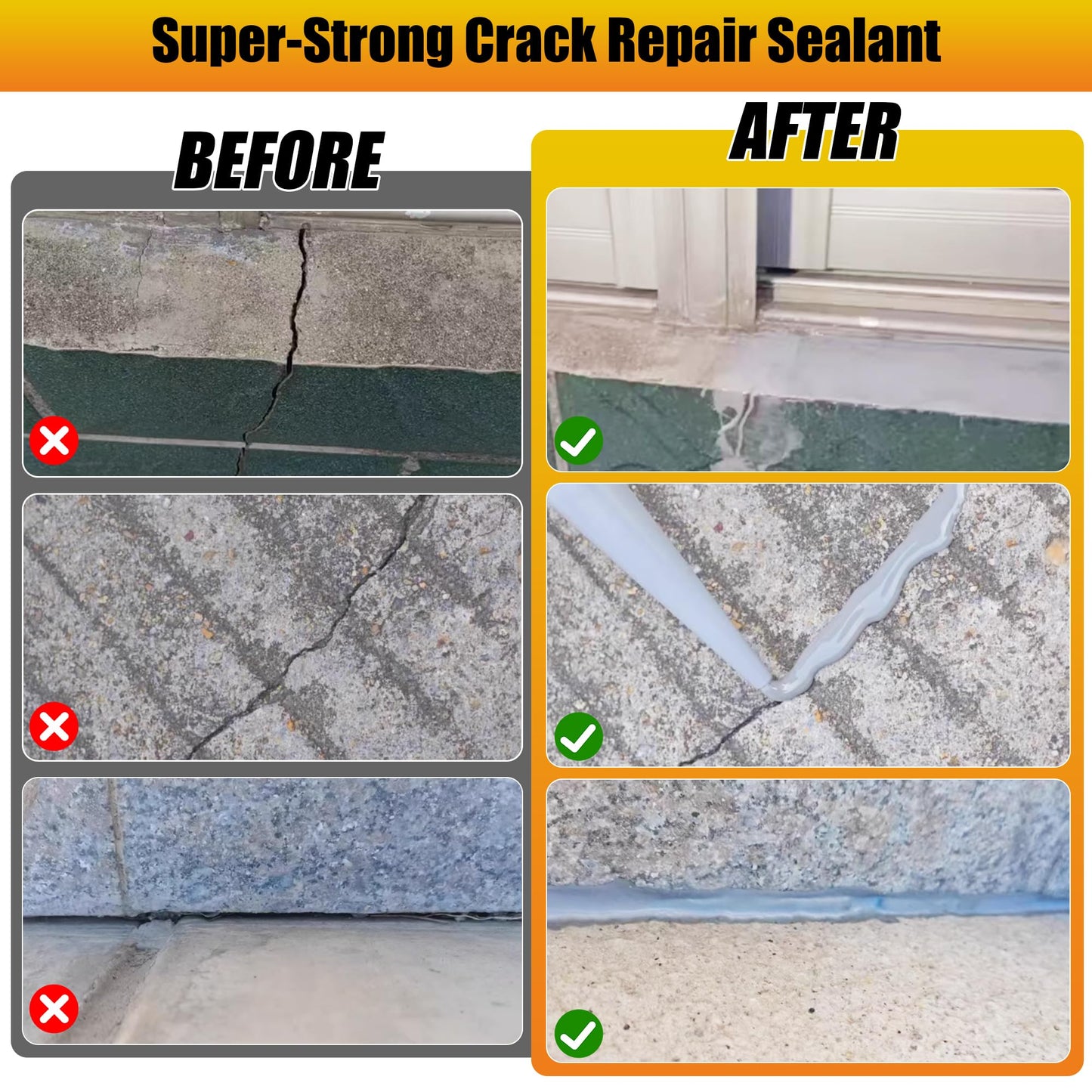Concrete Crack Filler, 2 PCS Self-Leveling Cement Sealant, Quick-Drying Adhesive Repair for Driveways, Sidewalks, Patios, Outdoor Joint Filler, Gray