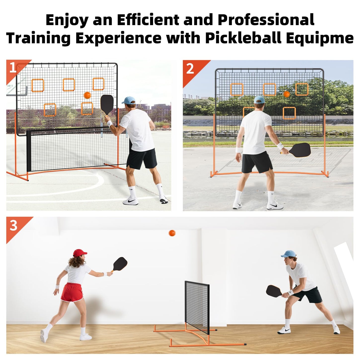 FAHKNS Pickleball Rebounder Training Equipment, Pickleball Rebound Net, for Single Player Practice Hitting, Doubles, Suitable for Garage, Backyard, Park, Indoor and Outdoor (Orange, 6 x 6 FT)