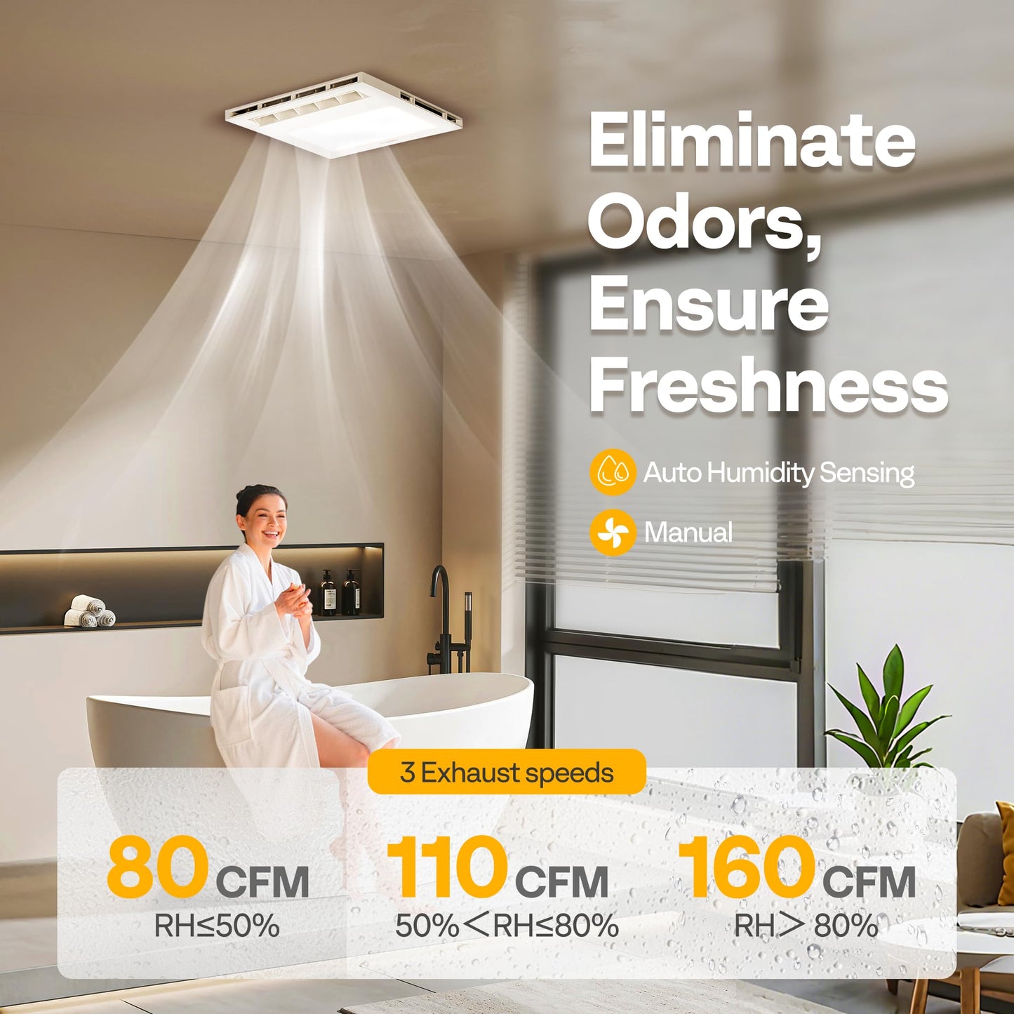 VIVOHOME Bathroom Exhaust Fan with 1600W PTC Heater, Humidity Sensor & LED Light, Ceiling Mount Ventilation Fan, 160 CFM DC Motor, 3 Color Temperatures, Remote Control, Oscillating Louver