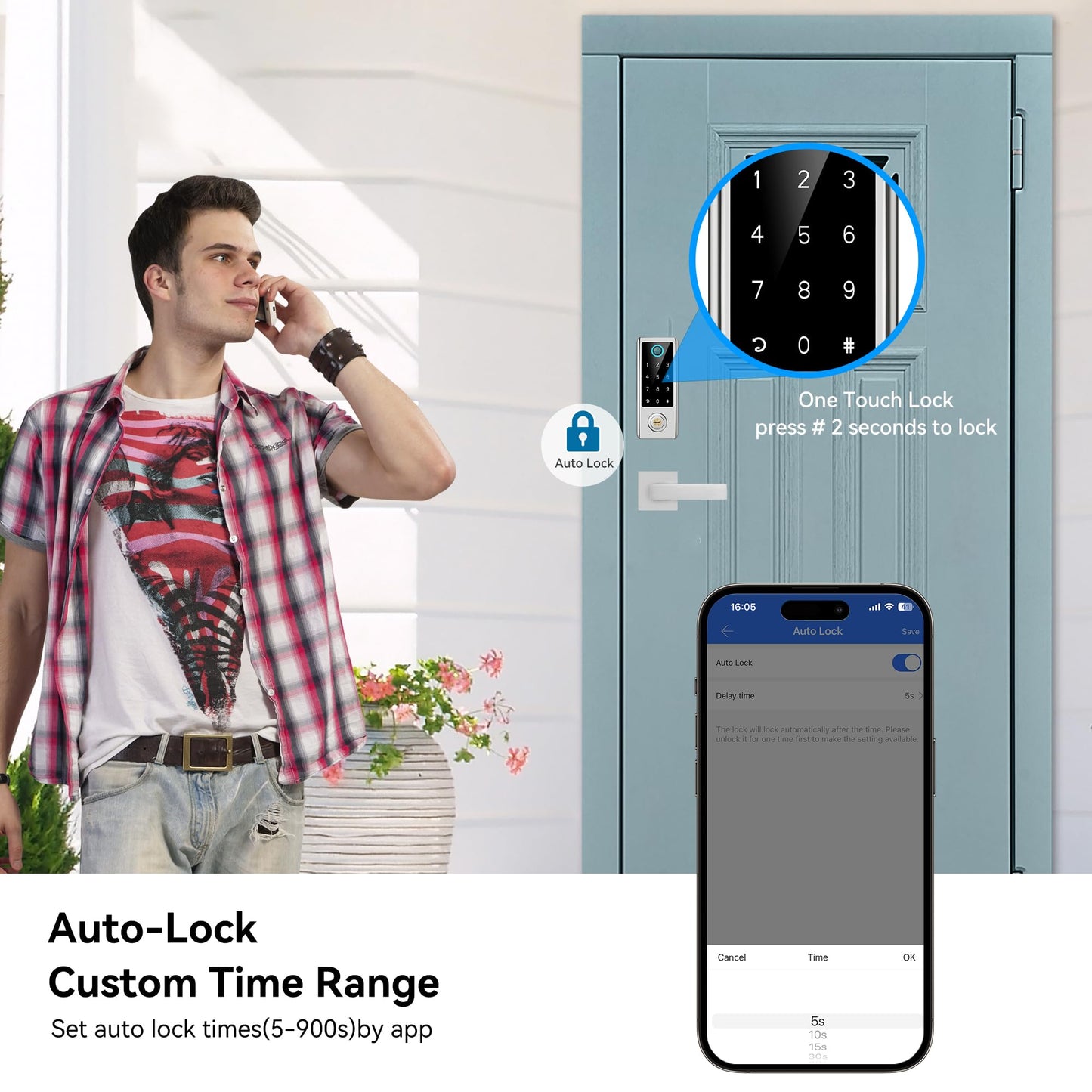 BEBASIA Smart Fingerprint Door Lock with Handle Set, Full App Control, Electronic Digital Touchscreen Keypad, Deadbolt Smart Locks for Front Door, Auto Lock, Satin Nickel