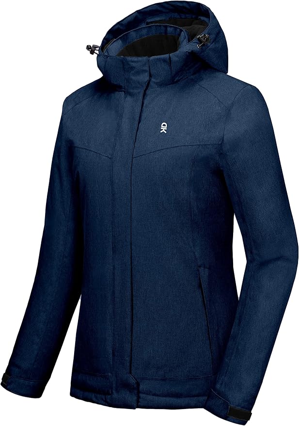 Little Donkey Andy Women's Waterproof Hiking Skiing Jacket with Removable Hood, Fleece Lined Winter Warm Rain Coat