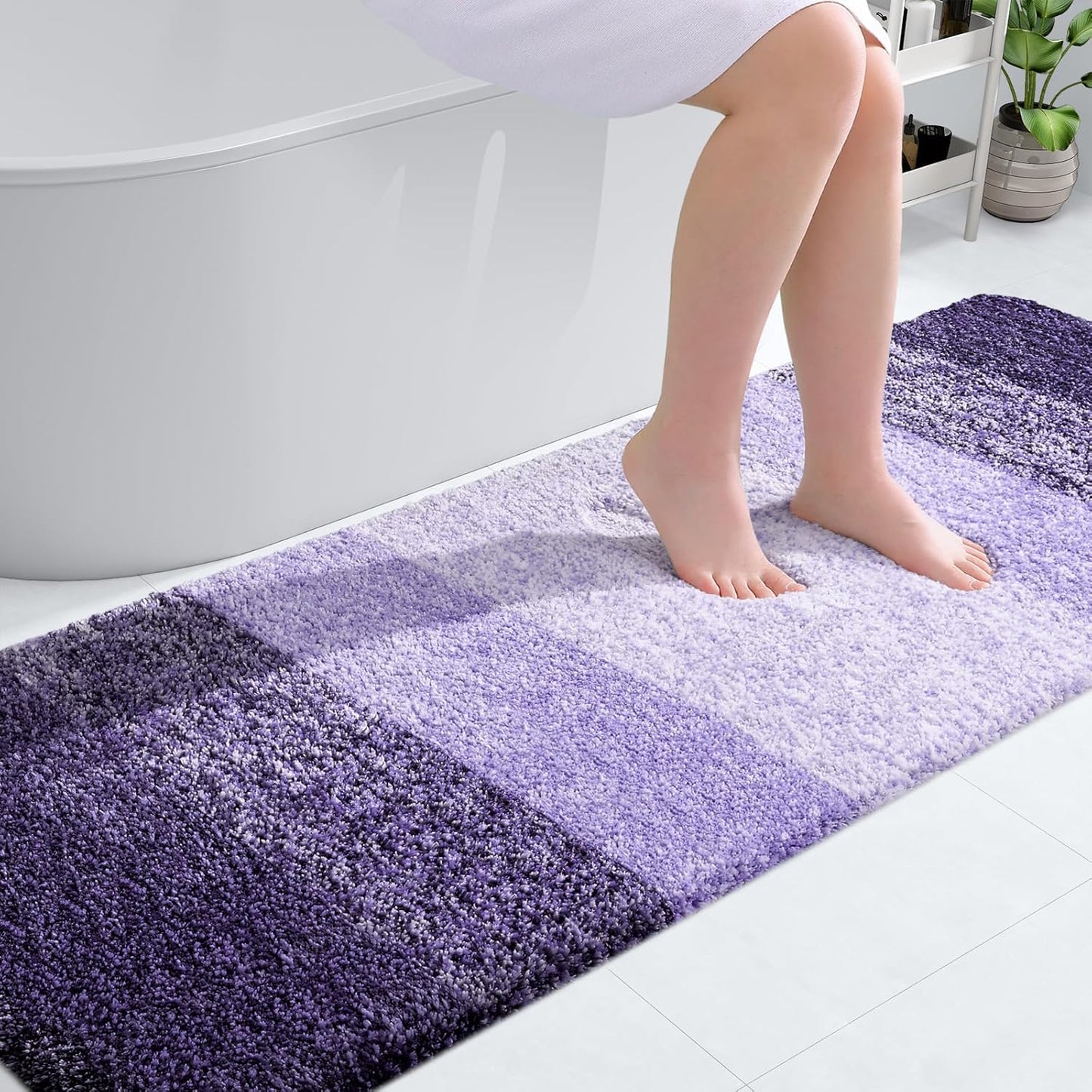 OLANLY Bathroom Runner Rug - Extra Soft Microfiber Mat with Rubber Backing | 70x24 Violet, Quick Dry & Washable