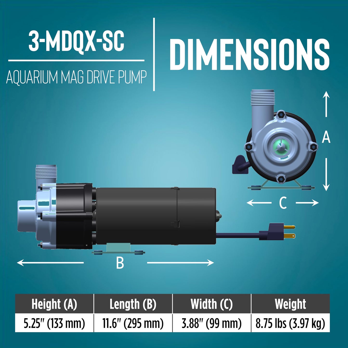 Little Giant 3-MDQX-SC 115-Volt, 1/15 HP, 1000 GPH, Non-Submersible Magnetic Drive Free Flow Aquarium Circulation Pump, 6-Ft. Cord, Black/White, 581507