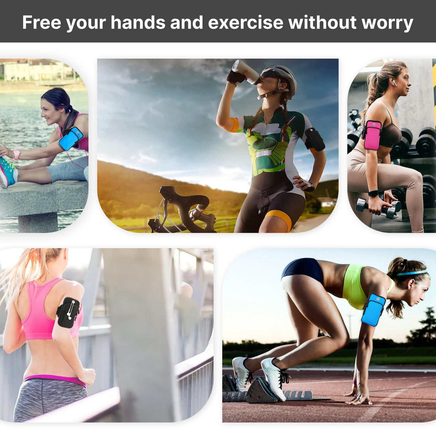 Running Armband, Adjustable Sports Band for Jogging, iPhone Workout Armband, Cell Pouch for Exercise Men Women (Black)