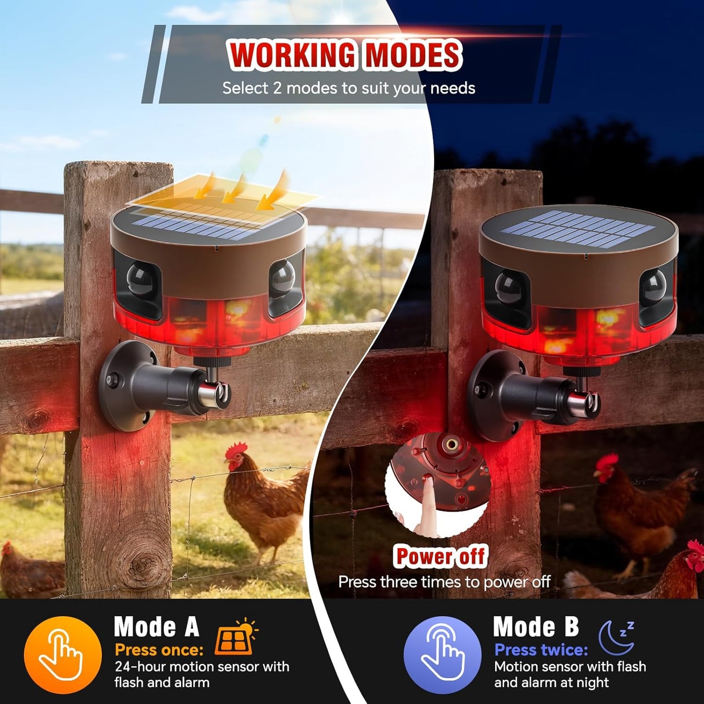 COTINSE 130dB 13 360 Solar Outdoor Motion Sensor Alarm-Dog Barking or Gunshot Sound, Noise, Sounds & Motion Detector