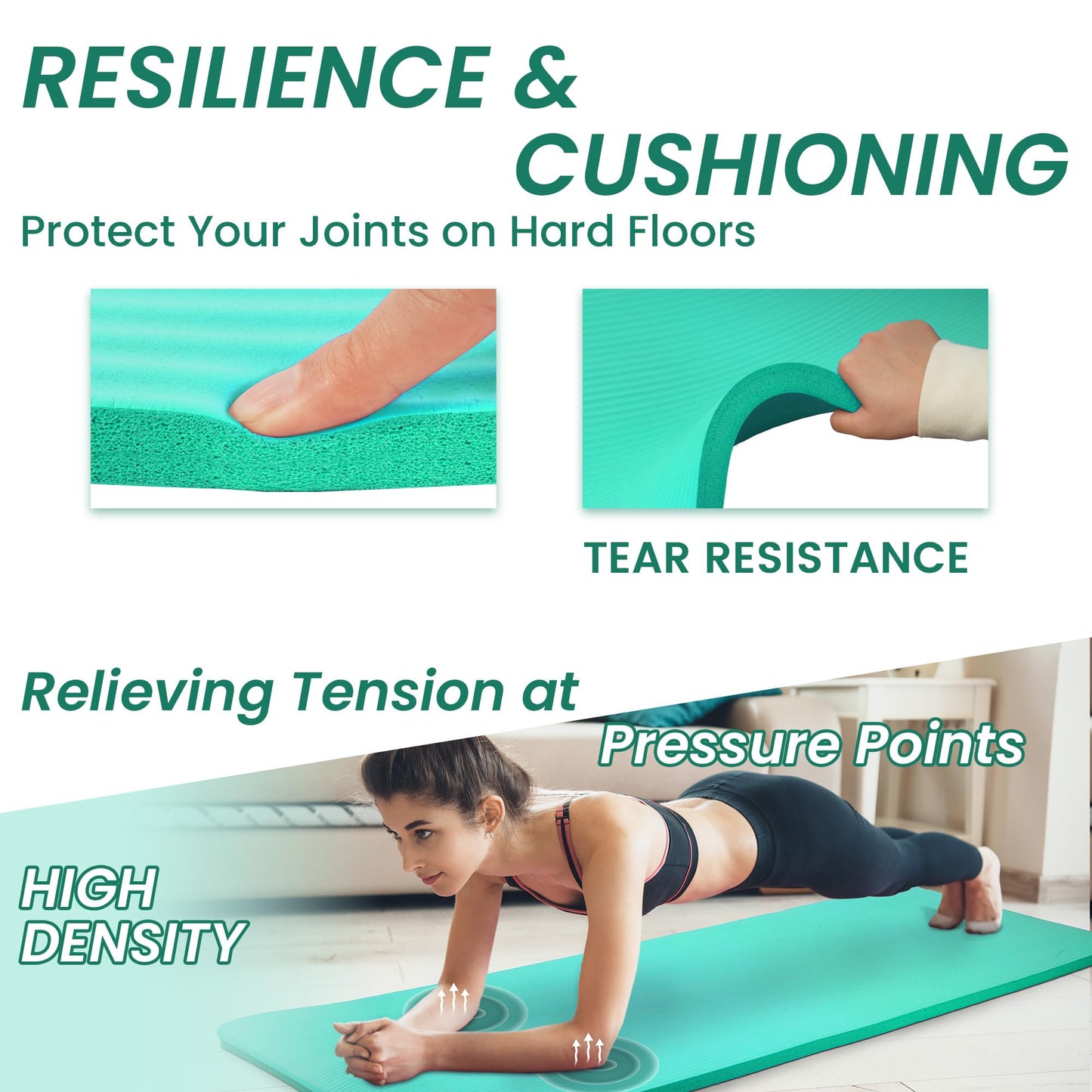 Signature Fitness Yoga Mat,Pilates & Exercise Mat,Extra Thick 1" High-Density Foam Workout Mat with Easy-Cinch Carrying Strap for Home & Gym Workouts,Aqua