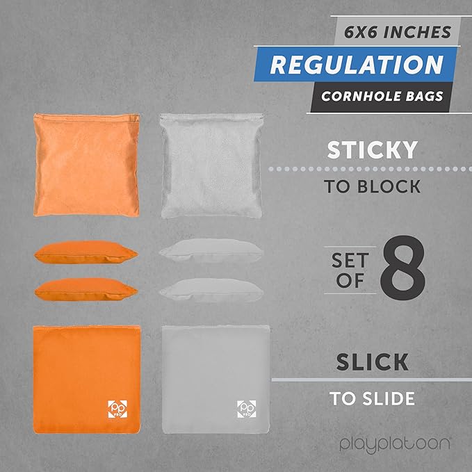 Professional Cornhole Bags - Set of 8 Regulation All Weather Double Sided - Sticky Side/Slick Side Bean Bags for Pro Corn Hole Game