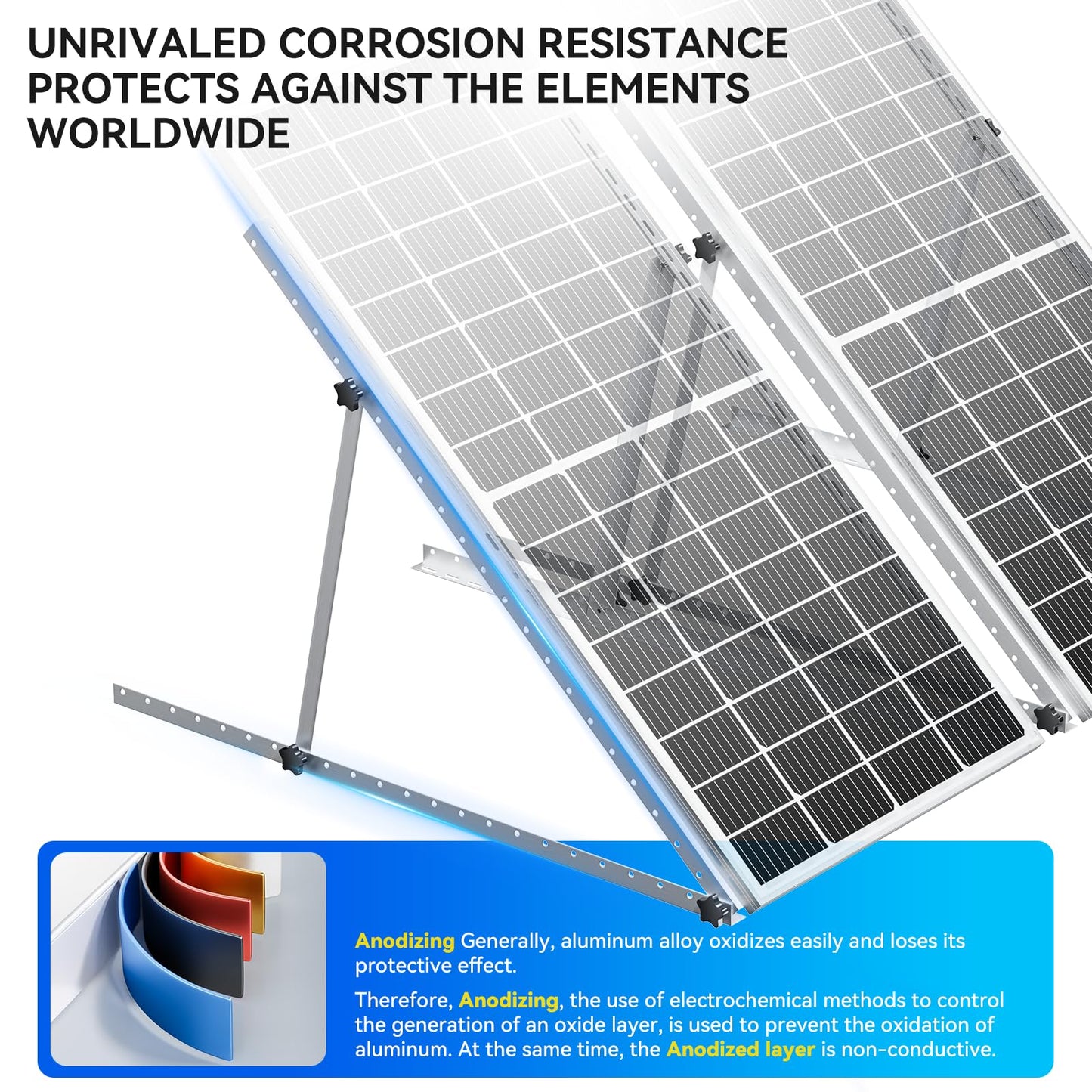 4-Pack 45" Heavy-Duty Solar Panel Mount, Adjustable 0-90° Tilt Angle Anodized Aluminum Frame, Compatible with 100-400W Solar Panels for RV Roof, Boat, Camper & Off-Grid Use