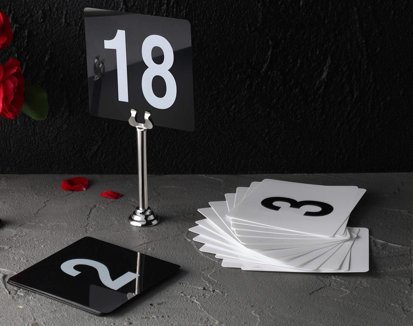 New Star Foodservice 23053 Plastic Table Number Cards 1-100 Double Sided, 4" x 4" Inch, White with Bold Black Numbers