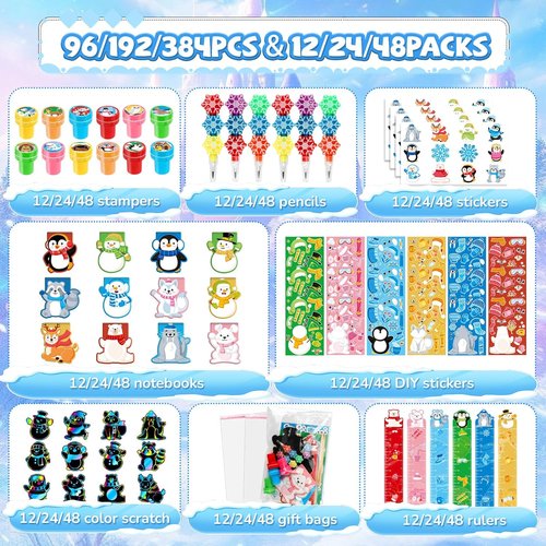 BenLouis Snowflake Holiday Party Favors - Winter Classroom Gift Prizes for Kids (12 Set)