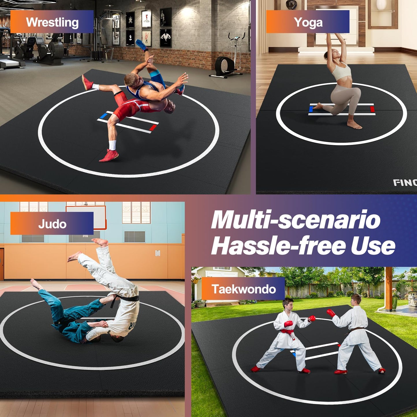 Wrestling Mat for Home Black Jiu Jitsu Wrestling Mats Durable Judo Mats for BJJ MMA Training Roll-Up Design Wrestling Mat for Grappling Martial Art Boxing Judo 10' x 6.5'