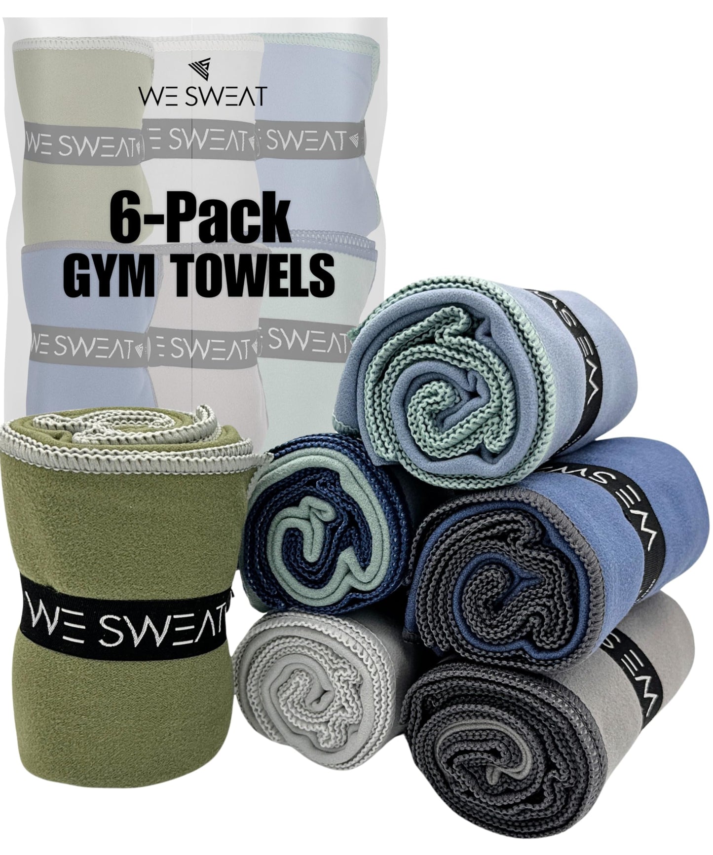 We Sweat’s (6 Pack) Microfiber Gym Towels, Odor-Free Silver ION Absorbent Fiber, Workout Towels for Men & Women - Sweat Towels for Gym, Hiking, Yoga, Camping, Working Out