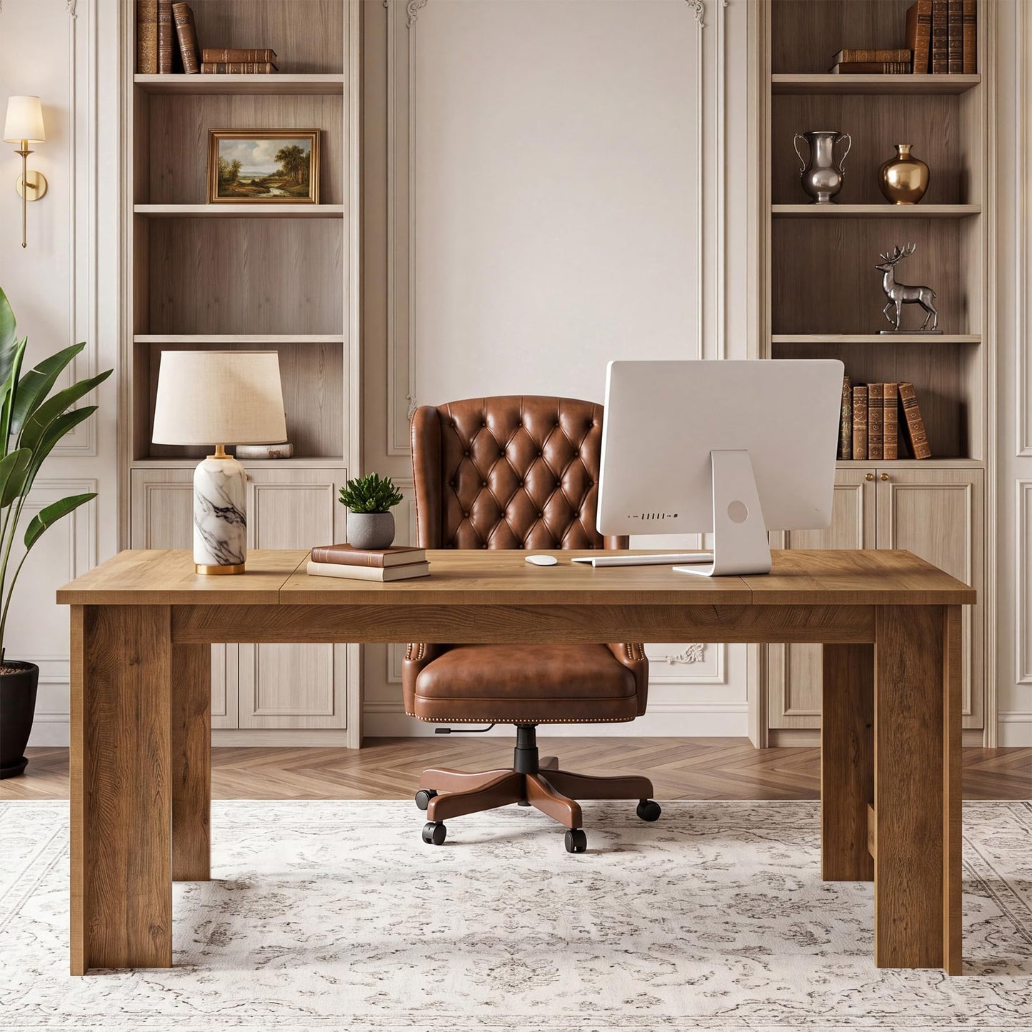 Tribesigns 70.8" Modern Executive Desk, Wooden Office Computer Desk, Long Workstation with Sturdy Panel Legs, Rectangular Writing Desk for Office, Business, Natural