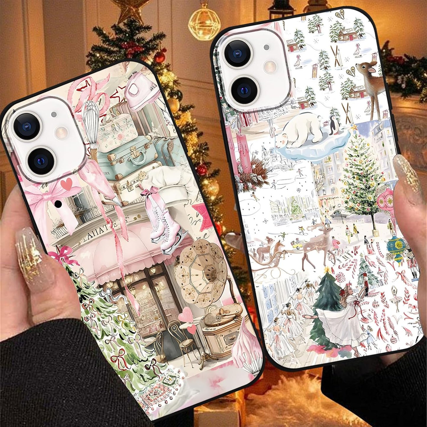 Aoldimu 12/12 12 6.1 Inch Aesthetics Christmas Collage Phone Cases for iPhone Pro Case Merry Christmas Shockproof Soft