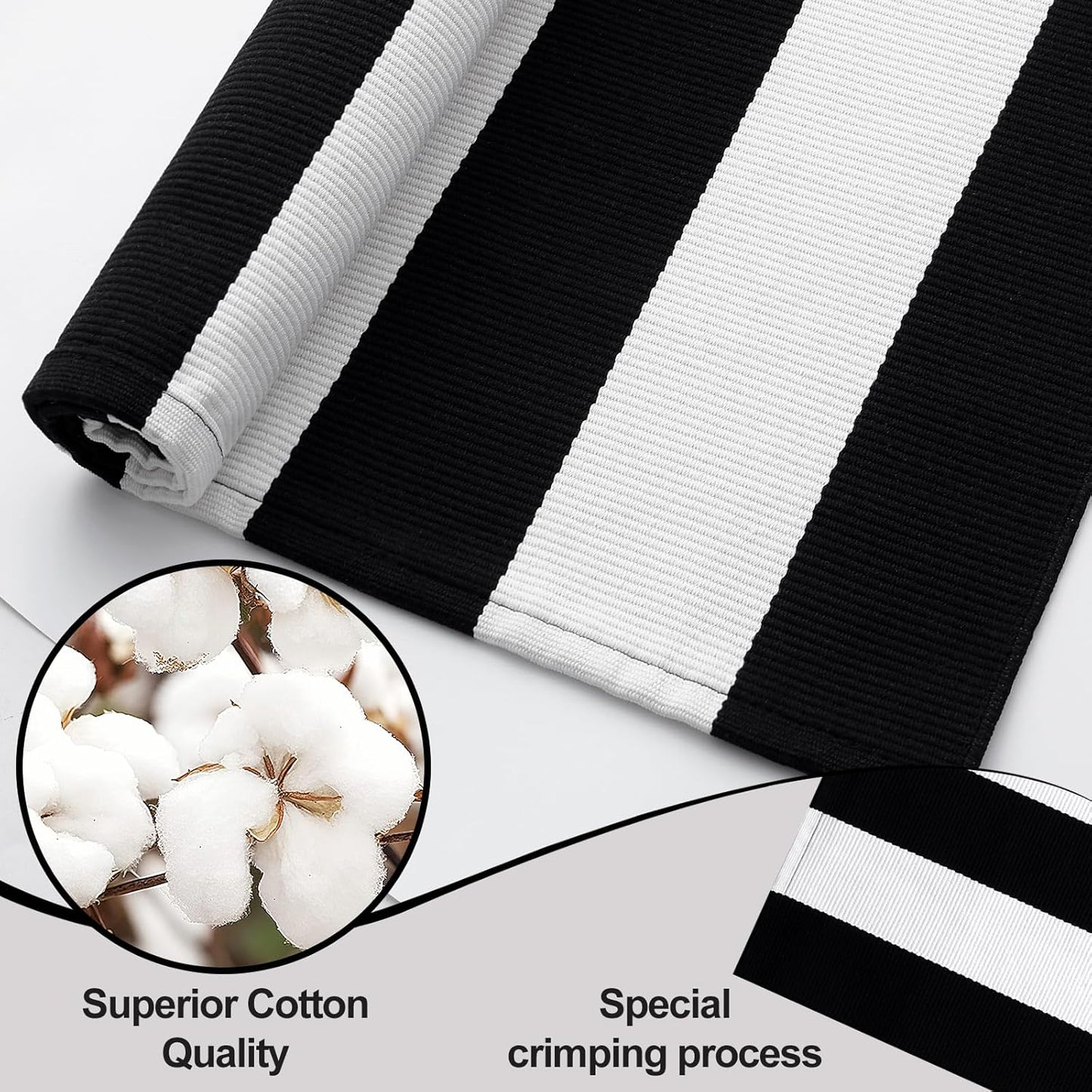 OLANLY Striped Rug - Washable Black and White Cotton Doormat | 2'4" x 3'7" for Indoor/Outdoor Use