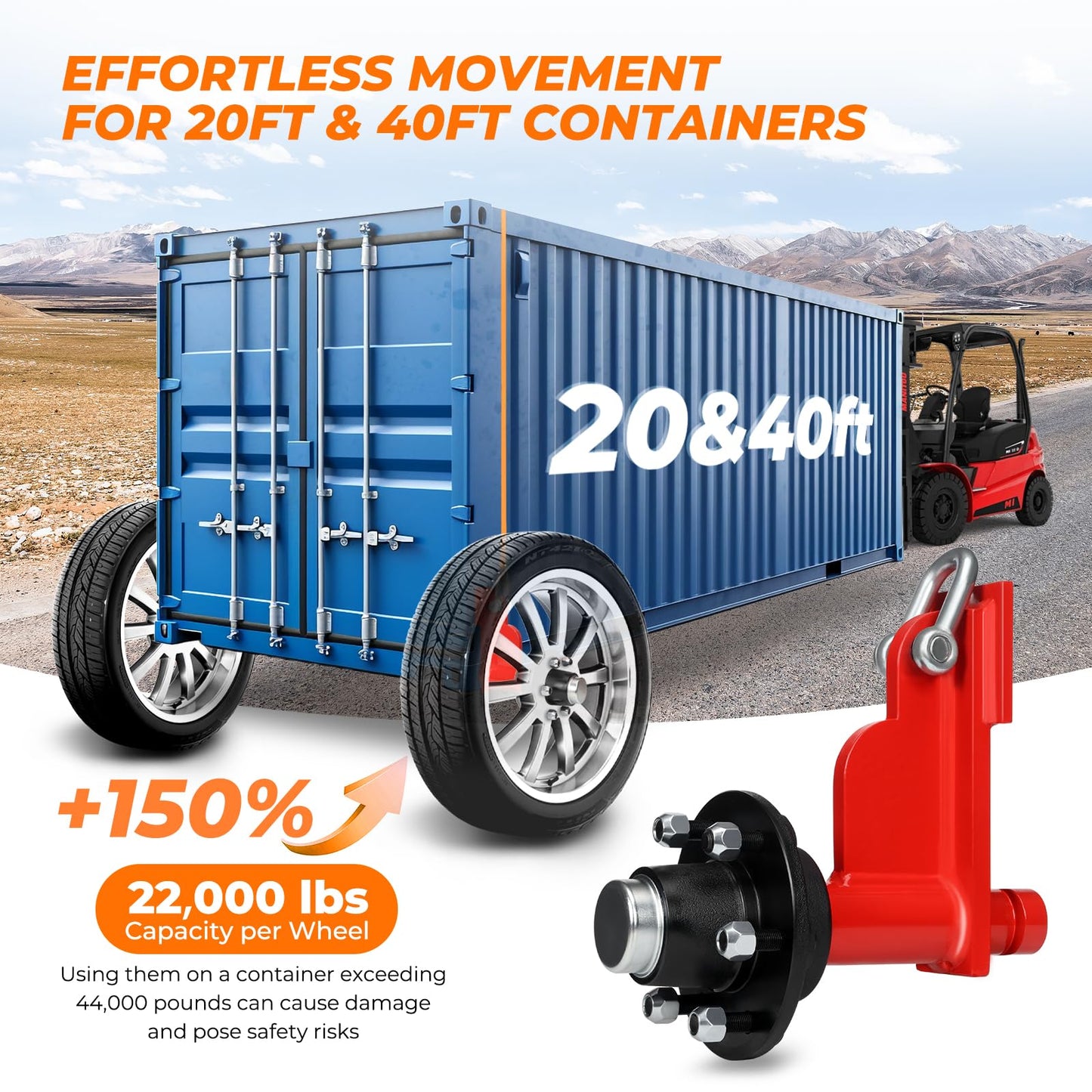 Atesilor 2 Pack Shipping Container Wheels 6 Lug, Axles Kit with Ratchet Tie Down for Moving 20ft–40ft Empty Containers, Shipping Container Accessories, 22,000 lbs Capacity Each