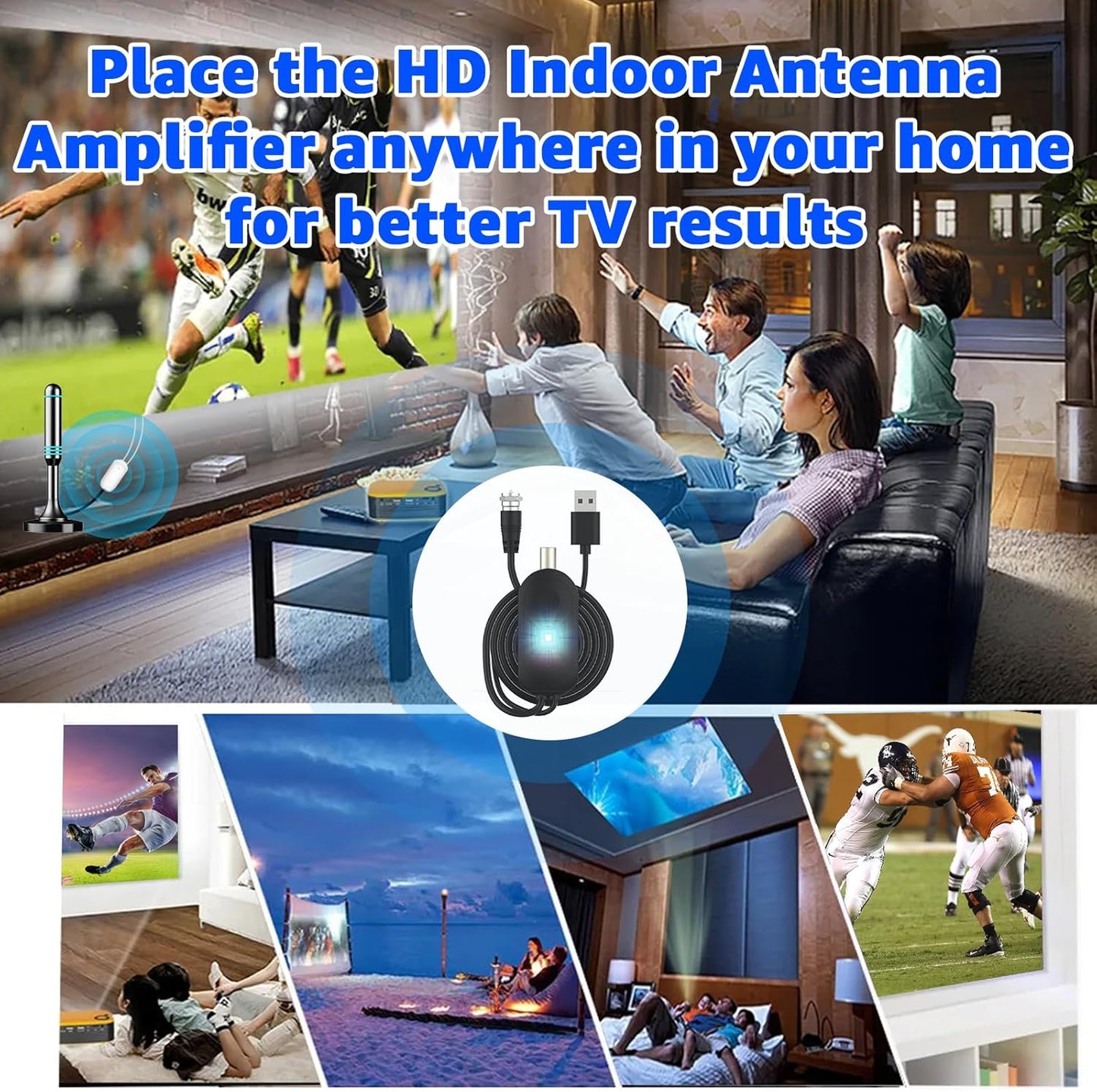 AtomDream Tech 4K 8K 1080P 1M 0.3M TV Antenna Amplifier Signal Booster with USB Power Improves Weak Signal Reception
