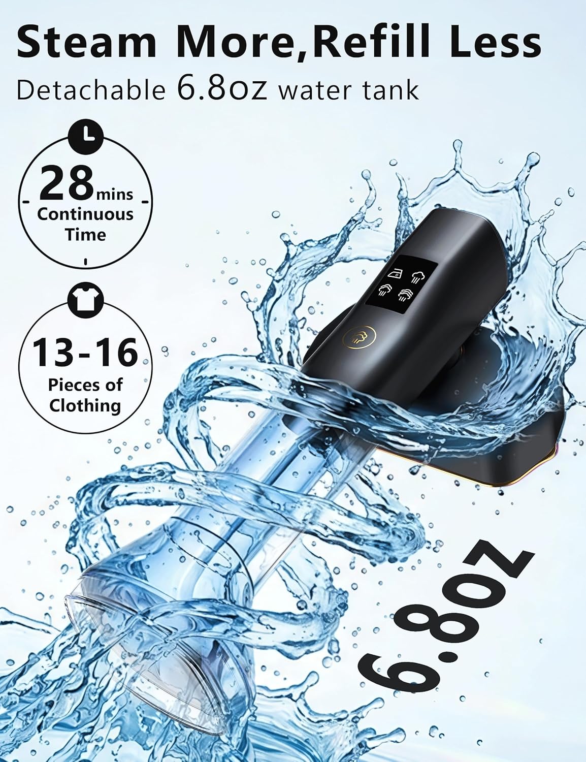 Skiennix Portable Handheld Garment Steamer - 200ml Capacity, 1000W Fast Heat-Up, Leak-Proof Design | Black & Gold