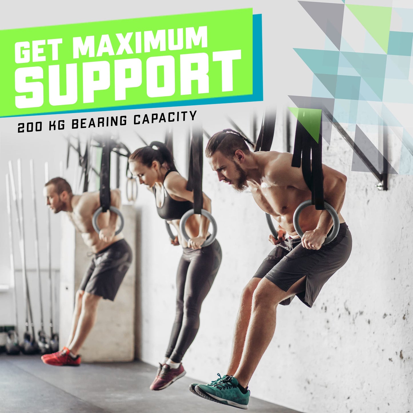 Elite Sportz Gymnastic Rings - Exercise Ring Set for Total Body Strength Training & Pull Ups w/Secure Buckles & Straps - 2 Non Slip Olympic Rings, Indoor Workout Equipment for Kids & Adults