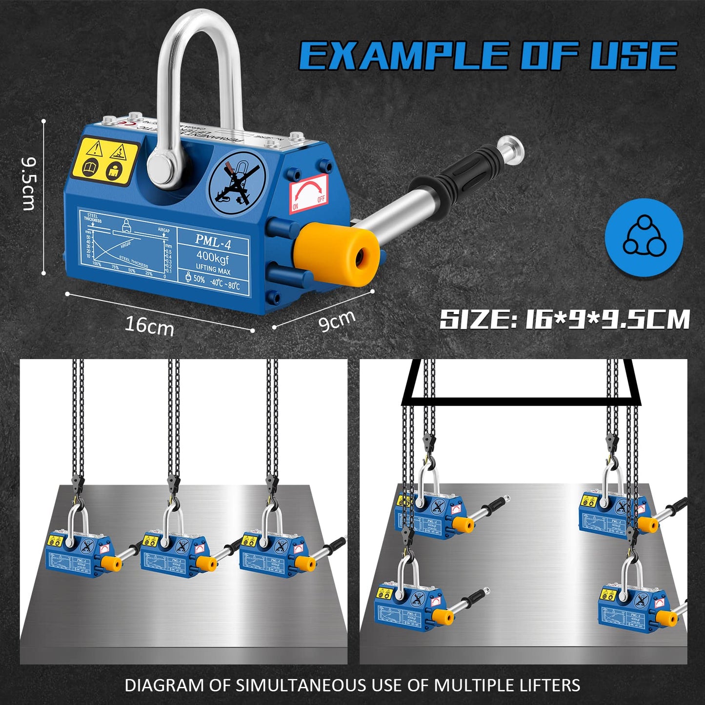 Mxmoonant 880lb/400kg Permanent Magnetic Lifter Magnet Lifting Hoist with Handle, 2.5X Safety Factor, Heavy Duty for Suction Steel Iron Sheet Block