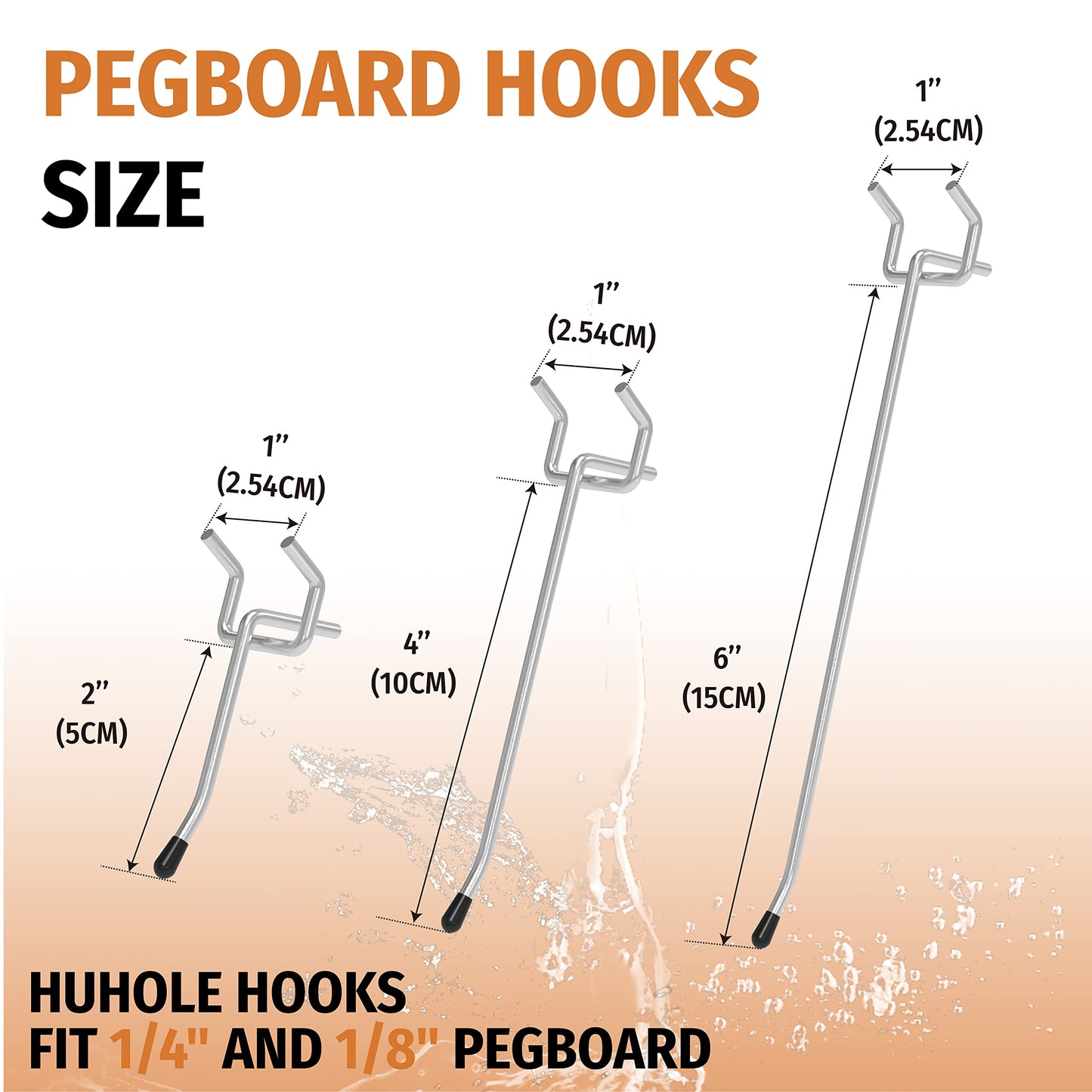 HUHOLE 50-Pack Silver Pegboard Hooks 2 Inch, Heavy Duty Matte Finish Metal Peg Board Hangers, Fits 1/8" & 1/4" Boards, Rust-Resistant Organizer for Garage, Shop, Workbench & Retail Display