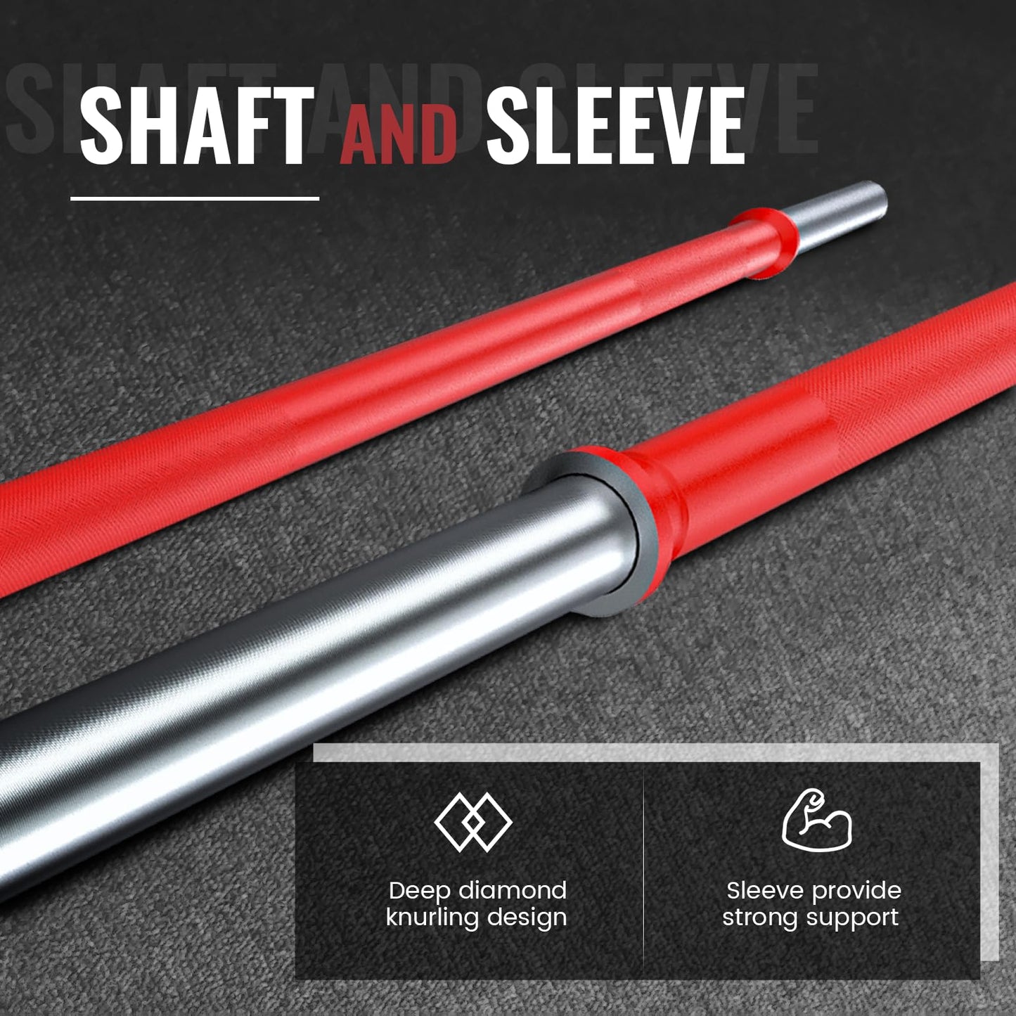 TECHNOAGE 6FT Olympic Barbell for Strength and Weightlifting Training, 1 Inch Olympic Bar Barbell for Squat, Curl, Deadlift, Bench Press, Overhead Press, Hip Thrust, 350LBS Capacity(Red&Silver)