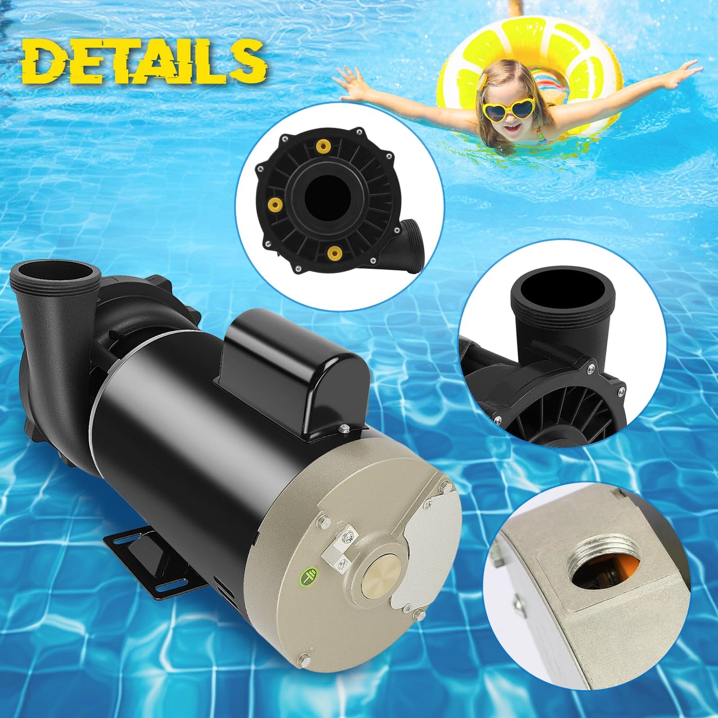 3721621-13 Replacement Spa Pump, 4 HP 230V 2-Speed 56-Frame Side Discharge Hot Tub Pump