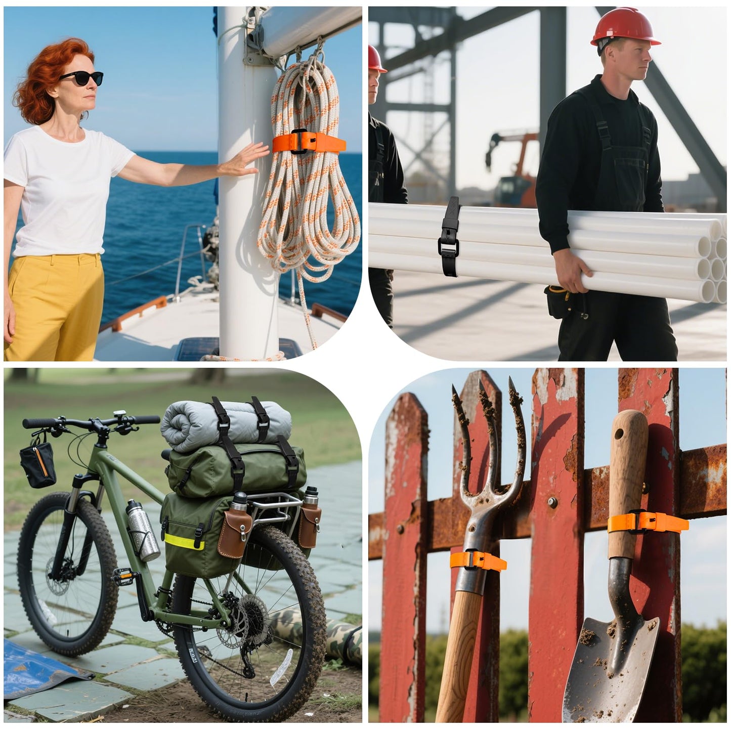 AMEDELE 4 Pack Lashing Straps with Buckles,Adjustable Utility Tension Straps,Simple Tie-Downs Straps for Securing Bike Moto Luggage,Garden Hoses,Skis,Wires and Cables,Orange,22"
