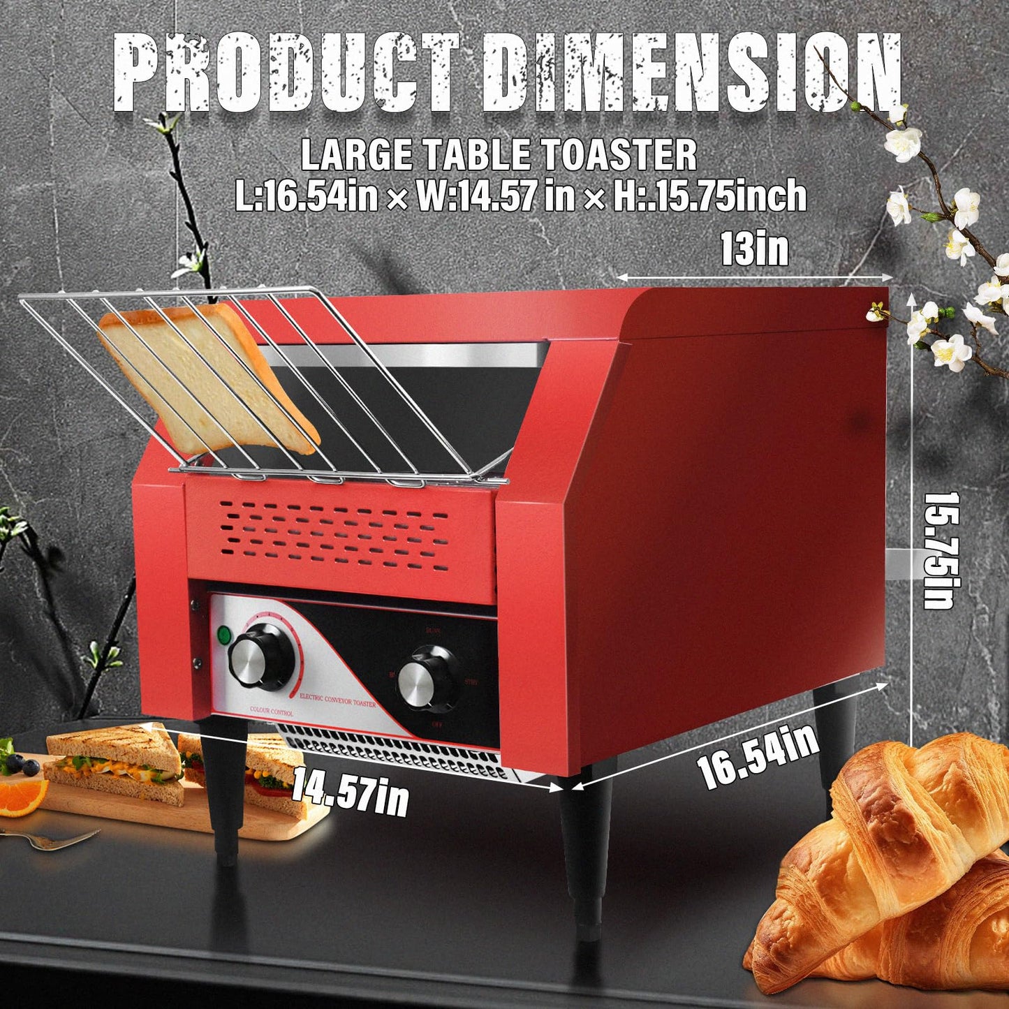 NJTFHU Commercial Conveyor Toaster 300 Slices/Hour Red Conveyor Toaster 3 Modes/7 Speeds Stainless Steel Tabletop Toaster for Toast, Bagels and Other Baked Breads