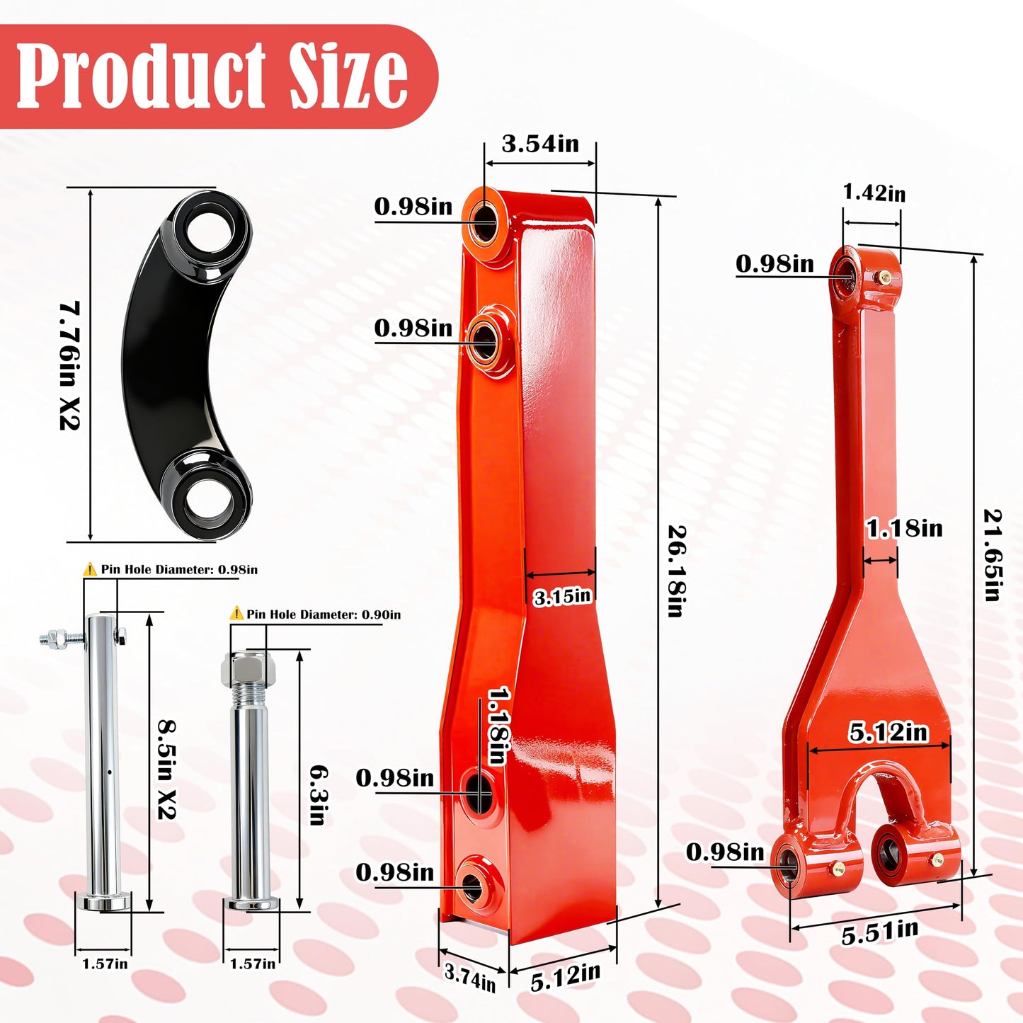 26" Mini Excavator Arm Extension for 0.8-2 Ton Machines Quick Attach Ditch Digging and Trenching Boom Heavy-Duty Steel Construction Mini Excavator Accessories for Extended Reach