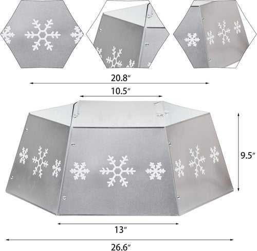 FORUP Metal Christmas Tree Ring - Printed Snowflake Design | Decorative Tree Skirt Base (Silver)