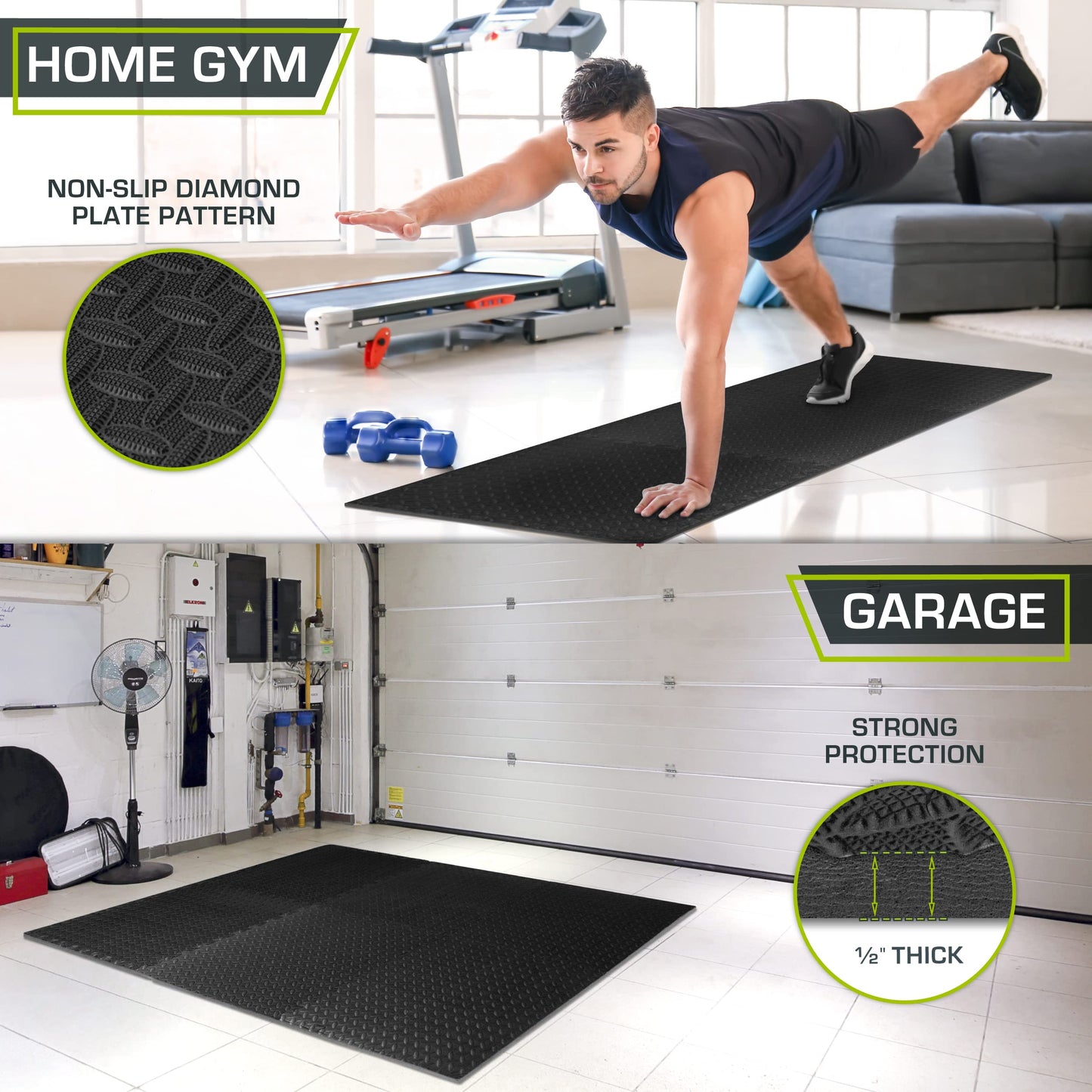 ProsourceFit Exercise Puzzle Mat ½-inch, EVA Interlocking Foam Floor Tiles for Home Gym, Workout Equipment, Kids Play Areas, Black, 24 SQ FT - 6 Tiles