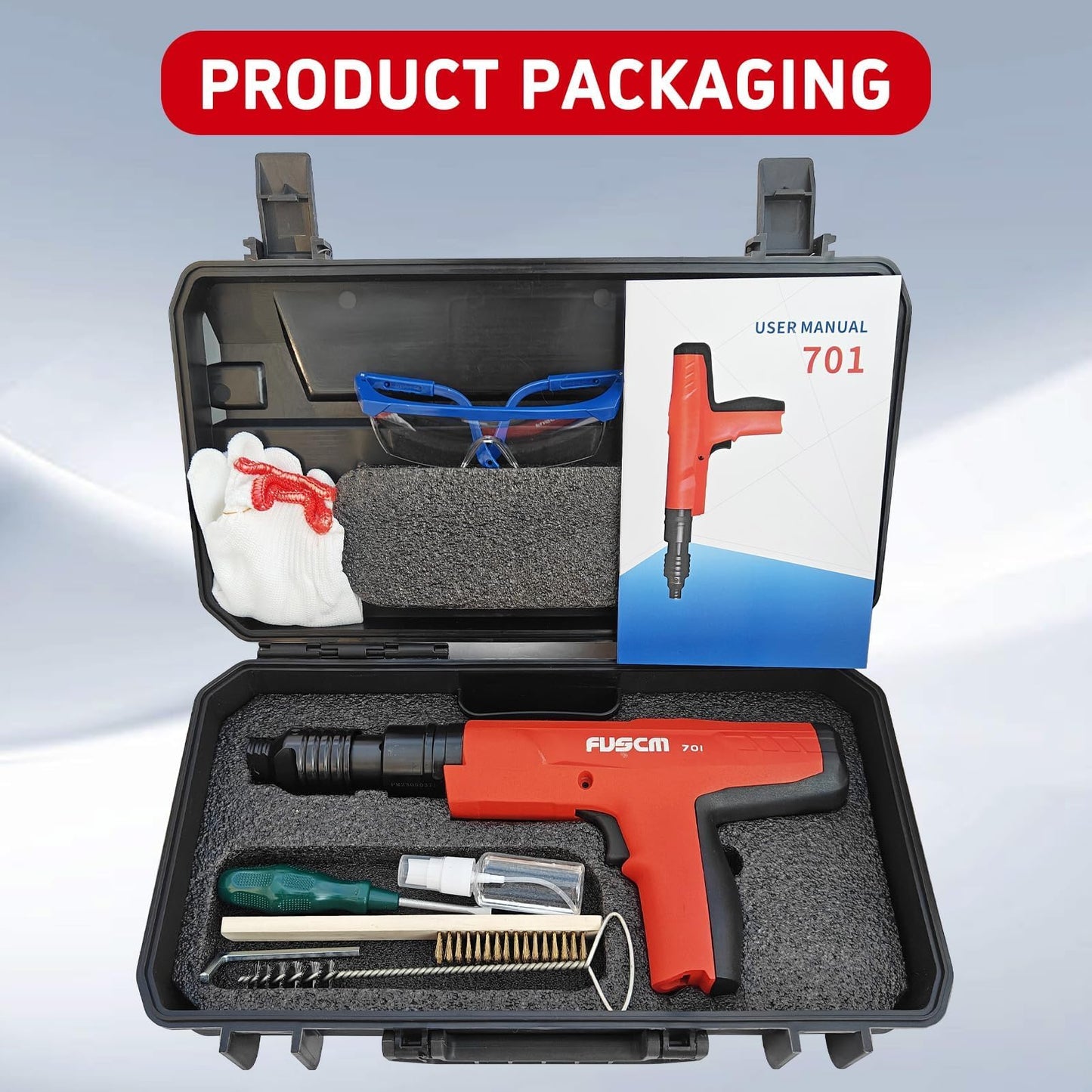 FVSCM Low Velocity Powder Actuated Tool FV-701, Semi-Automatic .27 cal with built in power indicator and Silencer