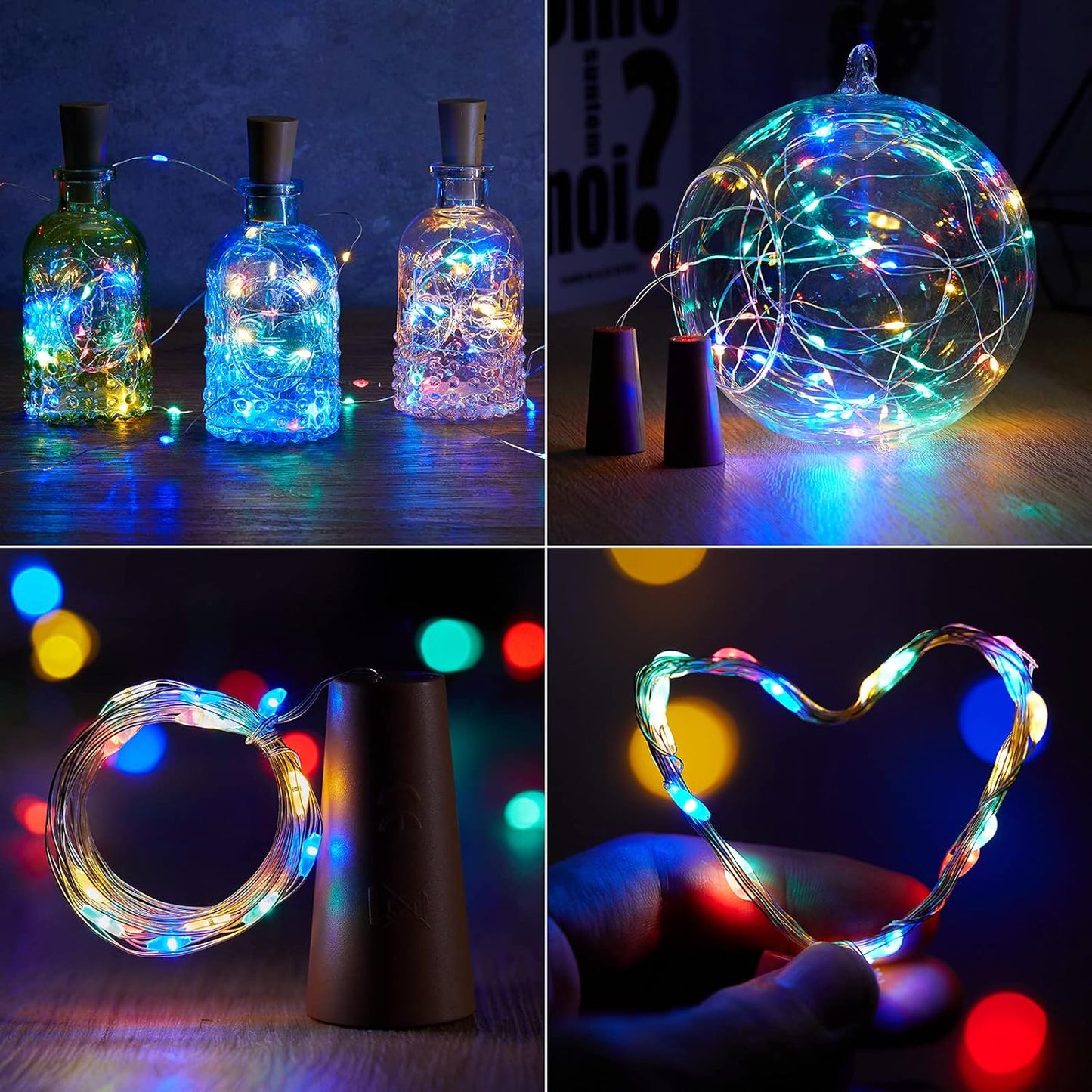 Skiennix Wine Bottle Lights - 10 Pack 20 LED Waterproof Cork Twinkle Lights | Silver Wire Mini Fairy Lights for DIY Party Décor