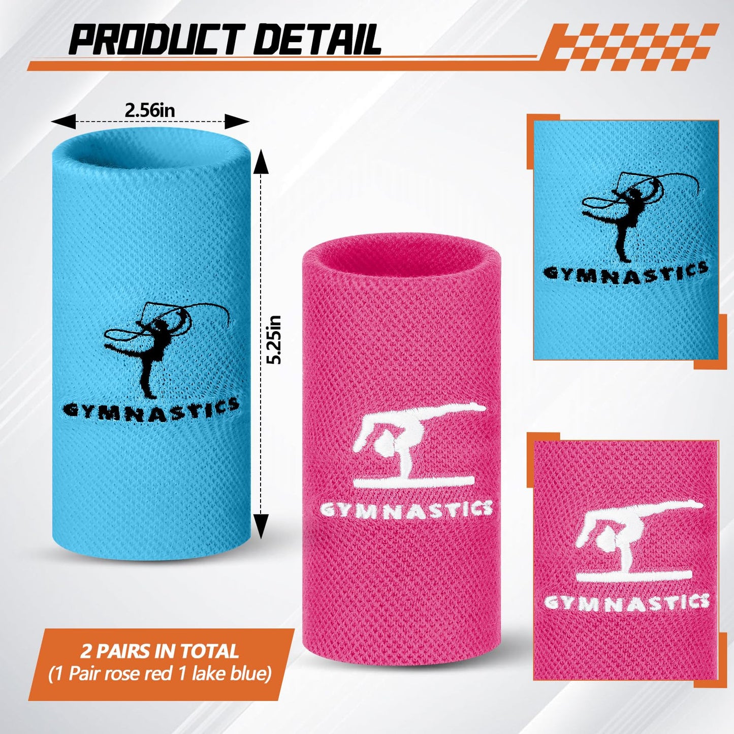 WinnerWhy 2 Pairs 5.25 Inch Gymnastics Wristbands for Grips Comfortable Cotton Wrist Bands Sweat Band Extra Lengthen Long Gymnastics Wrist Sweatbands for Female Gymnasts(Rose Pink and Lake Blue)
