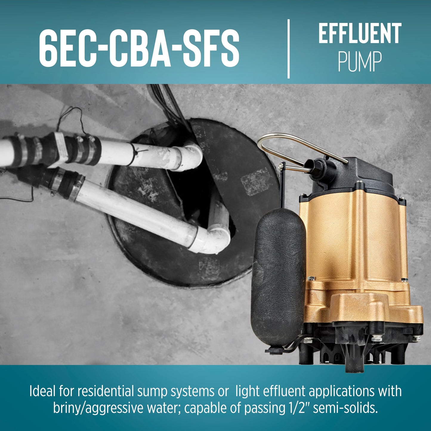 Little Giant 6EC-CBA-SFS 115 Volt, 1/3 HP, 3180 GPH, Automatic Epoxy Impregnated Cast Bronze Sump/Effluent Pump for Salty/Briny Water with Integral Snap-Action Switch, 20-Ft. Cord, Bronze, 506811