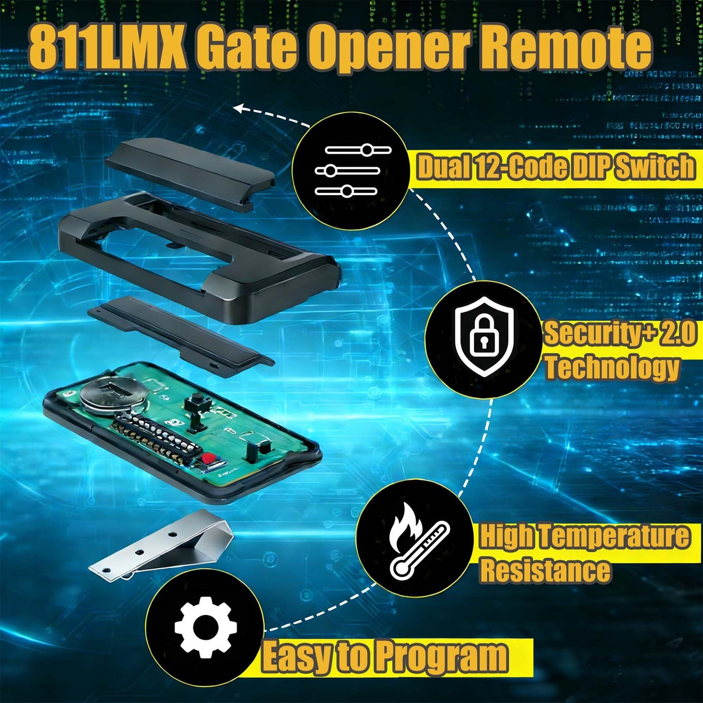 811LMX Gate Remote for liftmaster, 12-Code Switch Replaces 811LM, 811LMX Gate Opener Remote Compatible with 850LM/ 860LM Receivers, Using Security+ 2.0 Technology, 390 MHz and 315 MHz,12Pack