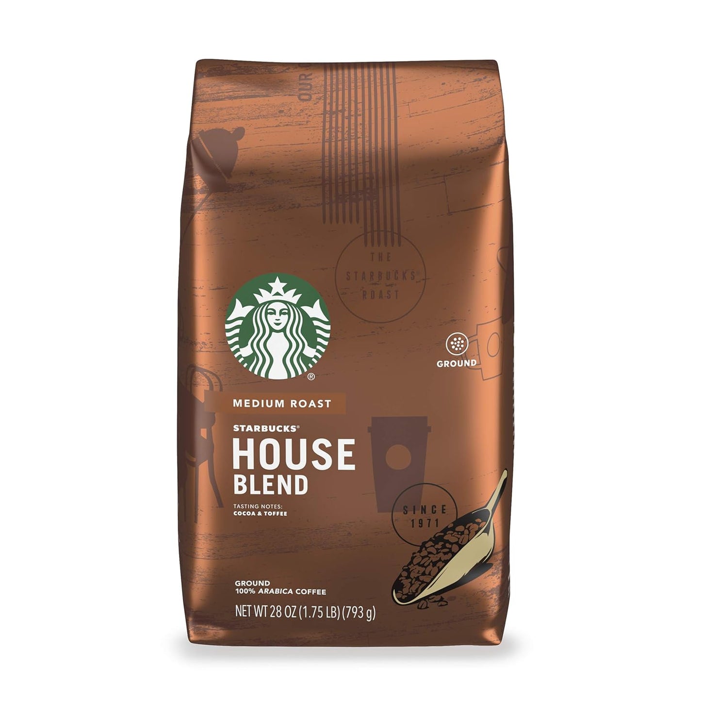 Starbucks Medium Roast Ground Coffee - House Blend - 100% Arabica - 28 oz. Bag