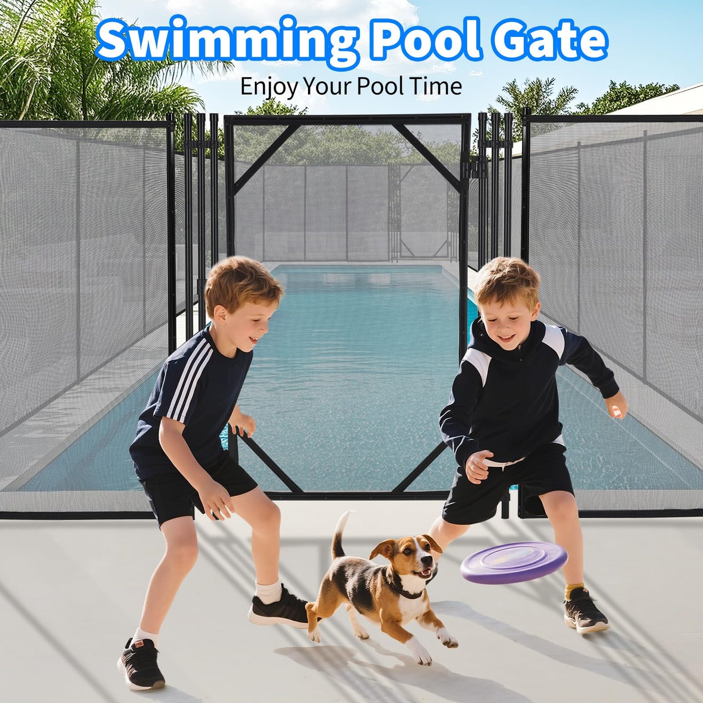 GarveeLife 4 ft x 2.5 ft Pool Fence Gate, Heavy Duty Steel Aluminum Frame, Pool Safety Fence Gate Kit with Stainless Steel Latch for Inground/Above Ground Pools, DIY Installation, Black