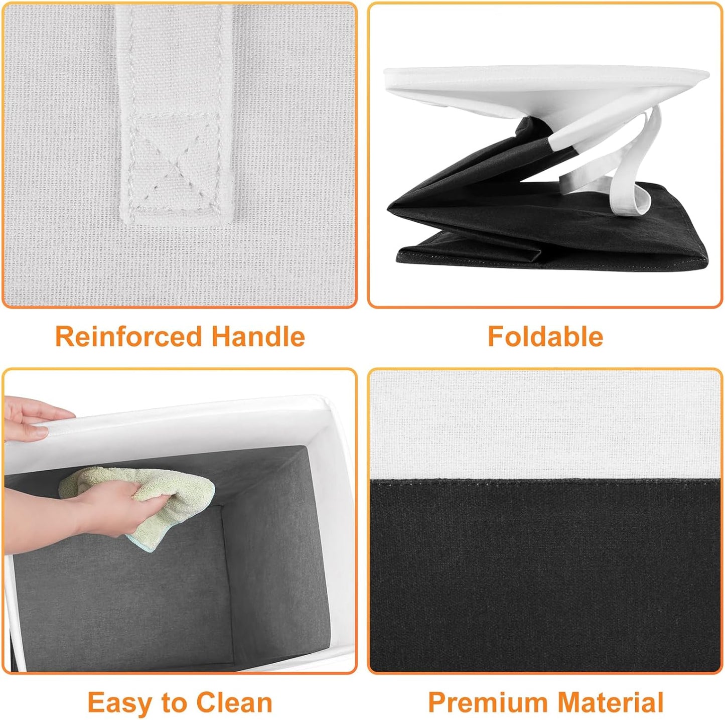 TasticTotes Laundry Basket 3-Pack - Collapsible Waterproof Hamper with Handles | 75L Black