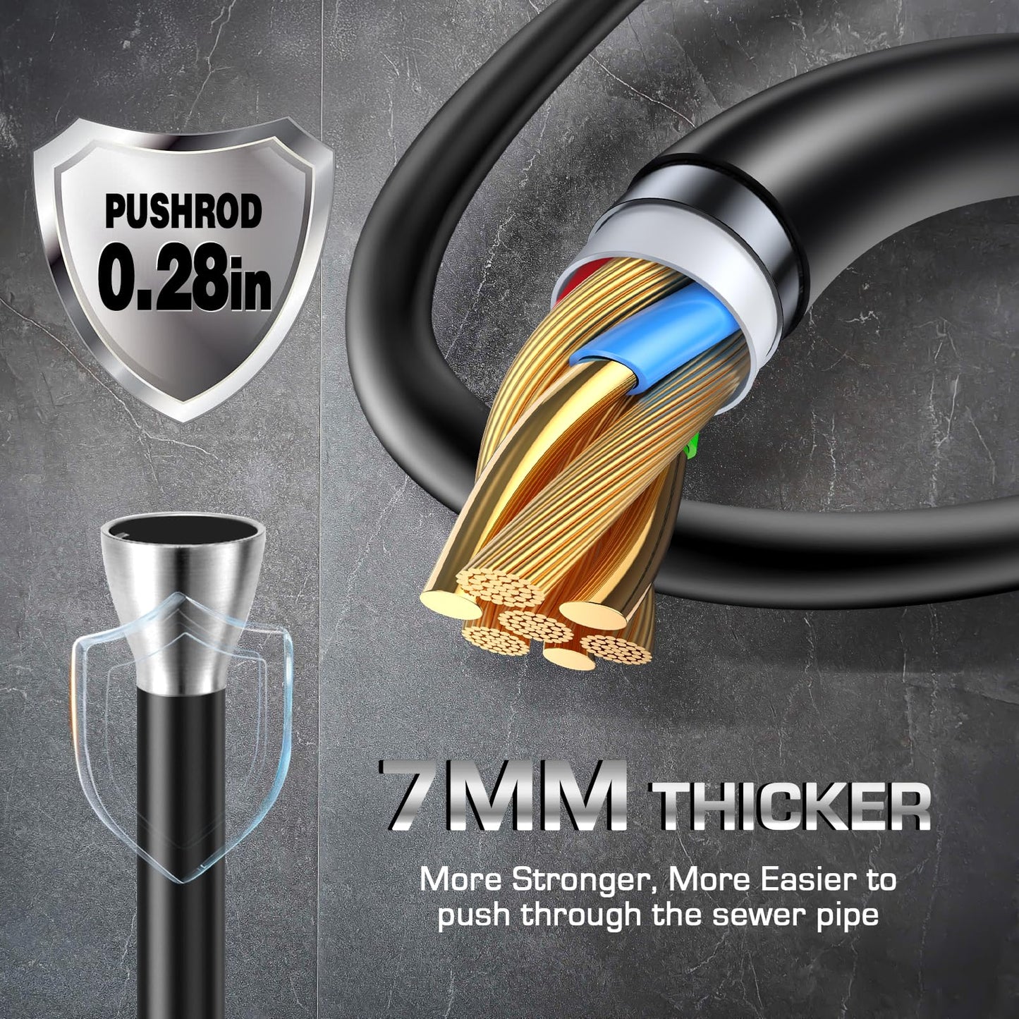 Sewer Camera Self Leveling, 7MM Thicker Pushrod, Keyboard, Distance Counter, 10.1'' Large HD Monitor, Sewer Inspection Camera IP68 with DVR & SD Card Industrial Borescope Snake (164Ft, with Locator)