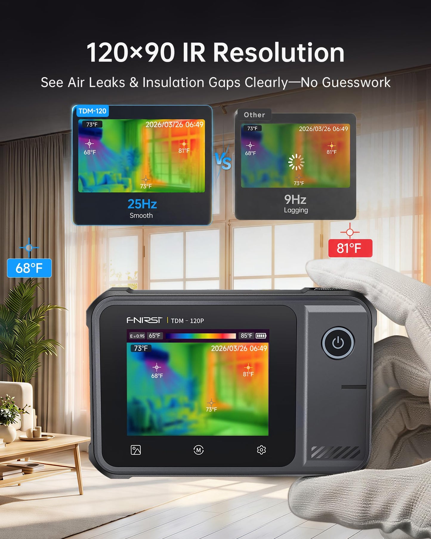 FNIRSI TDM-120 Thermal Imaging Camera, 120x90 IR Resolution, 2.8" Touchscreen Infrared Camera, -4°F to 752°F Temp Range, 25Hz Refresh Rate Handheld Thermal Imager for HVAC, Building & PCB Inspection