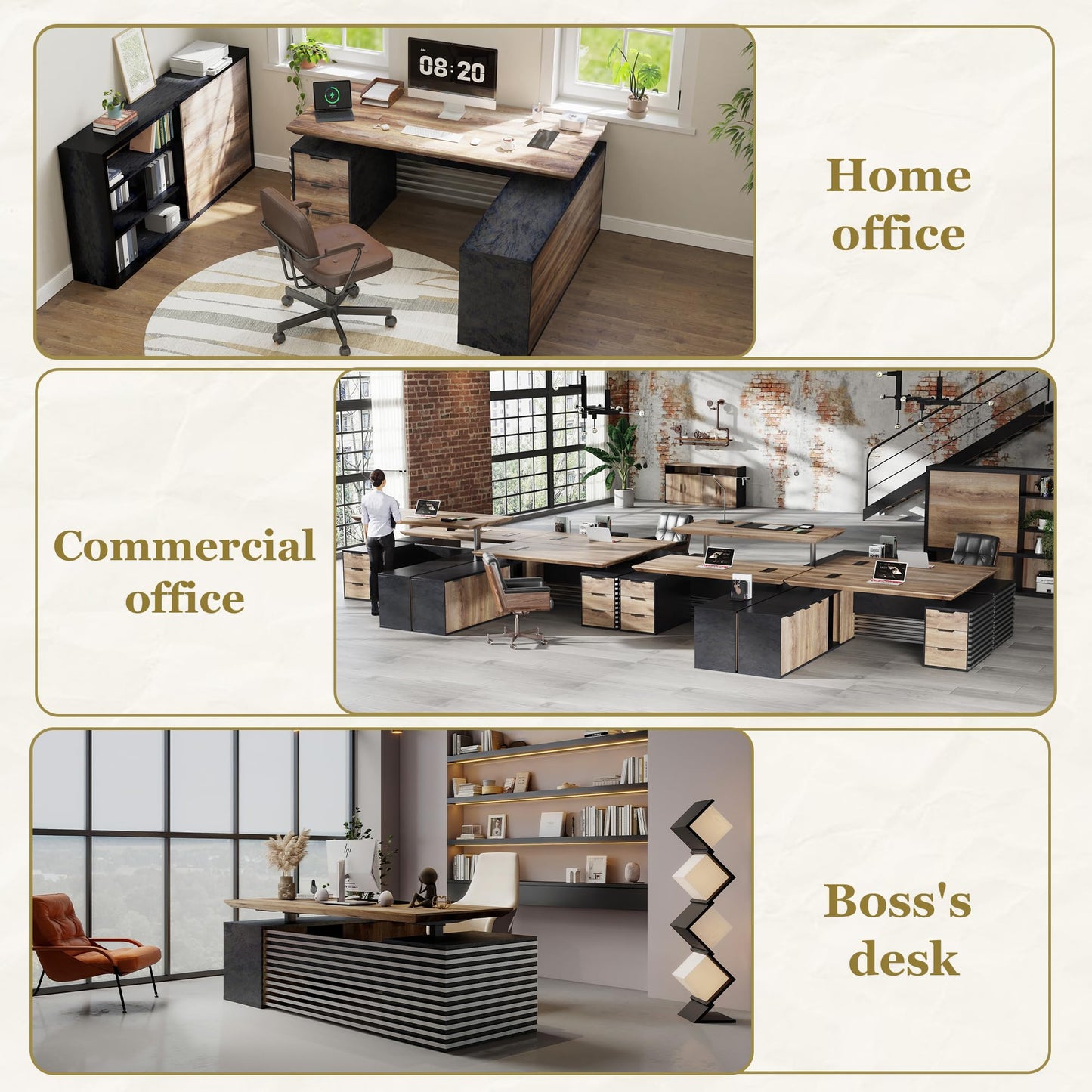 ONNAHOMEStlyle 70.87IN Adjustable Heigh L Shaped Executive Desk w/Cabinet Storage, Modern Computer Standing Home Office Desk w/File Cabinet, AC/USB, Large Writing Table Business Workstation
