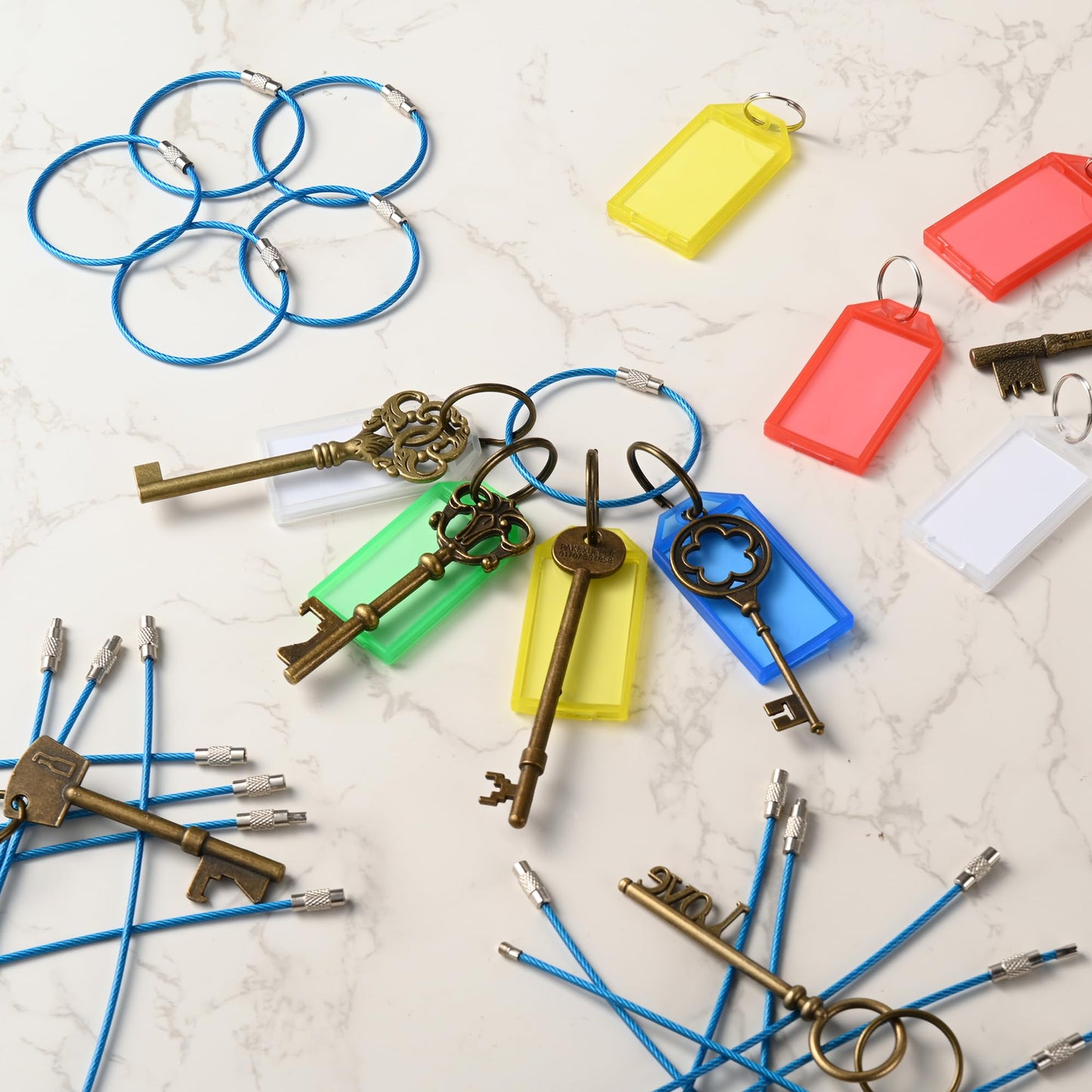 Bidponds 25 Pack Wire Keychain Cable,5.9 Inches Nylon Coated Stainless Steel Key Ring,Luggage Tag Loops,2mm Twist Barrel,Light Blue