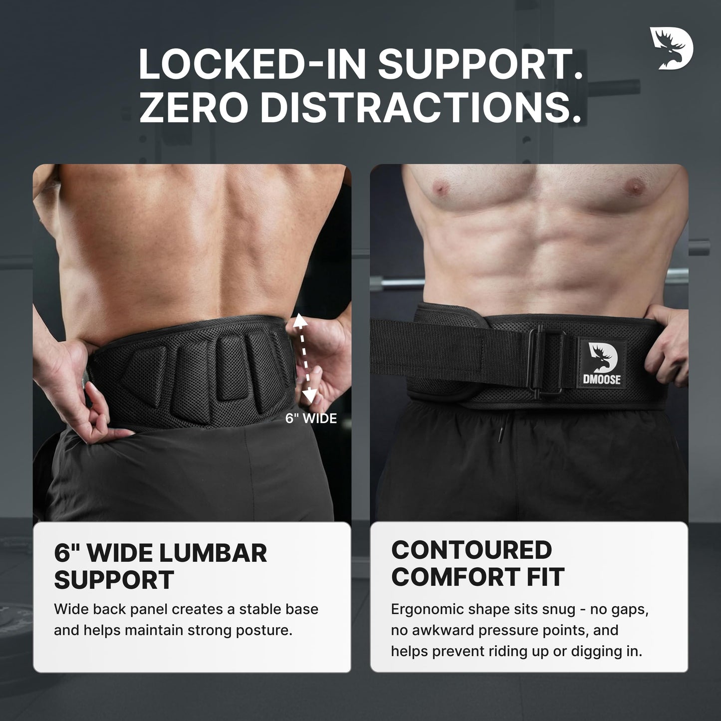 DMoose Fitness Weight Lifting Belt for Squats, Deadlift & Intense Workout - 6" Adjustable Fit Auto Lock Weightlifting Belt for Men & Women - Neoprene Gym Belts for Stability (Black 2.0)
