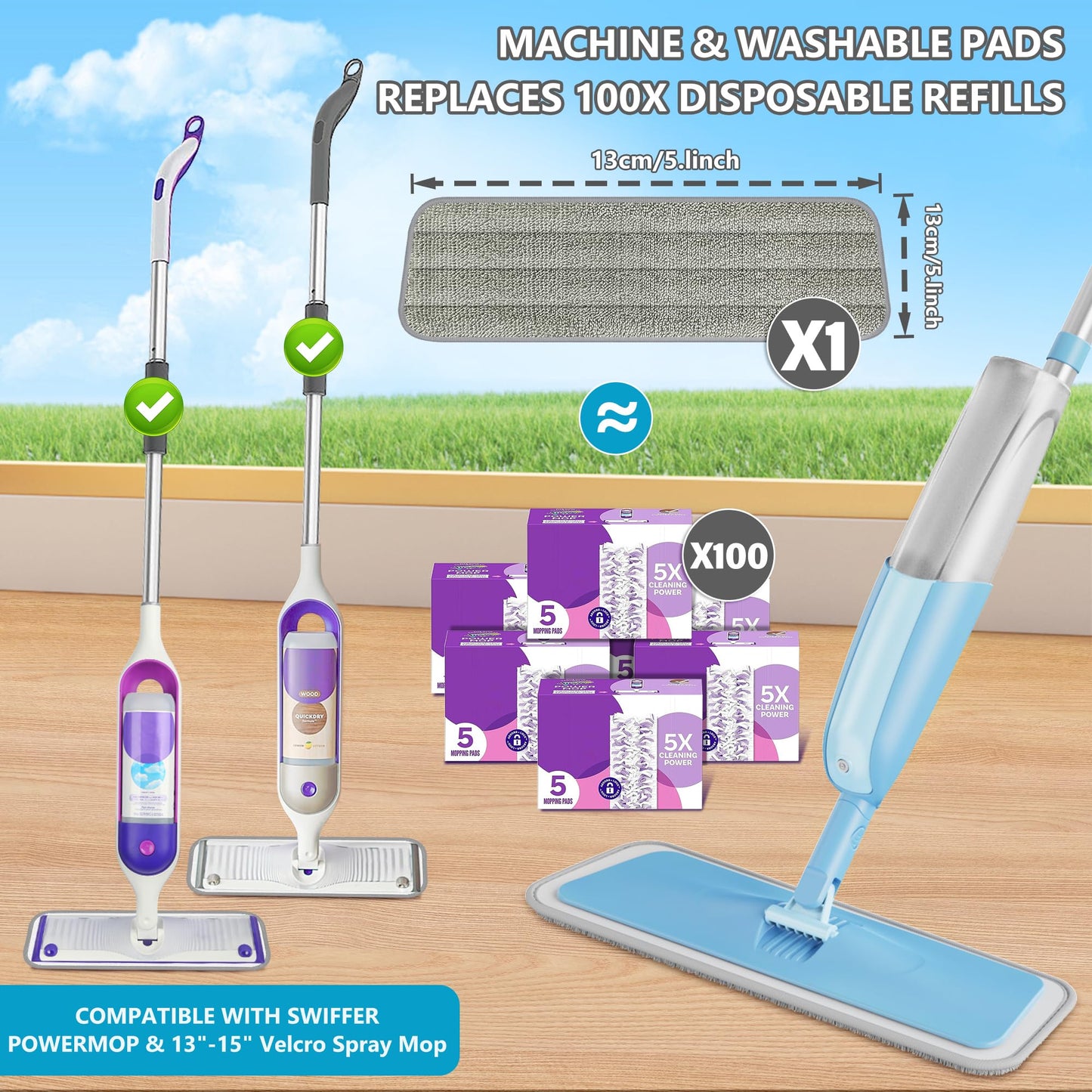 Spray Wet Mops for Hardwood Floor Cleaning: MEXERRIS Floor Mop with 3 Washable Pads for Swiffer Powermop - Refillable Dust Dry Mop Home Commercial Mops for Wood Laminate Ceramic Tiles Vinyl