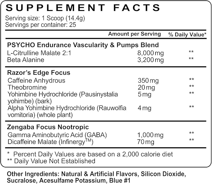 Psycho Pharma Strongest High Stim Preworkout Powder - Edge of Insanity - Most Intense Pre Workout Supplement for Pumps, Strength, Energy and Feel Good Focus. Rivals Famous PWOs of The Past