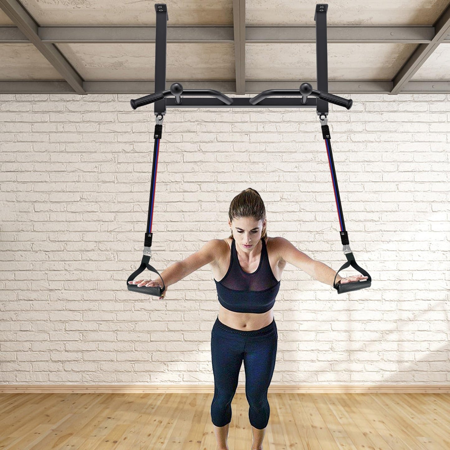 Kipika 32" Ceiling Mounted Pull Up Bar - Heavy Duty, Highly Adjustable, Multifunctional Chin Up Bar - Home Gym System with Punching Bag Hanger and Resistance Bands Training (Ceiling Mounted Pull Up Bar with Ball)
